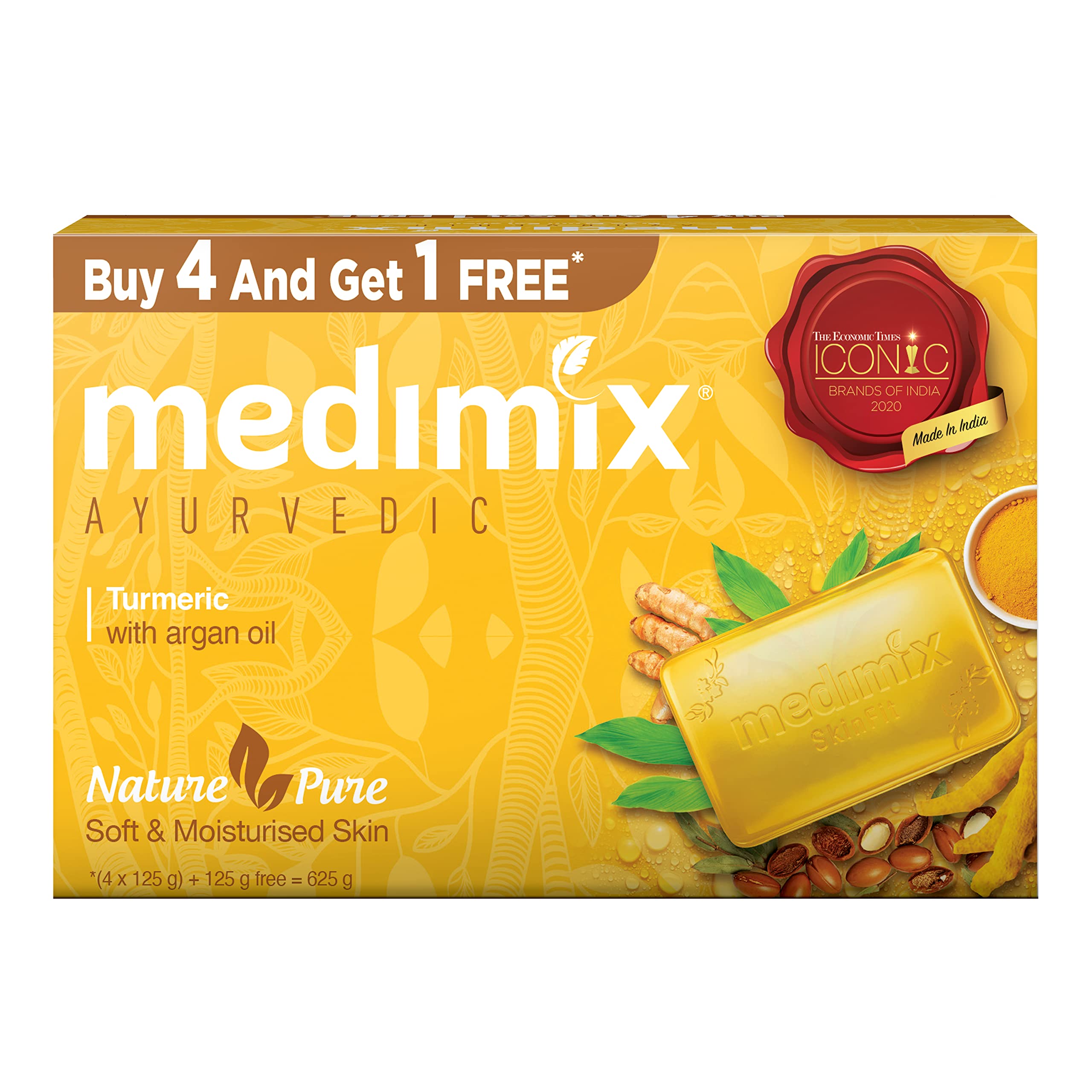 Medimix Ayurvedic Tumeric & Argan Oil Bathing Bar, 125 g (4 + 1 Offer Pack)