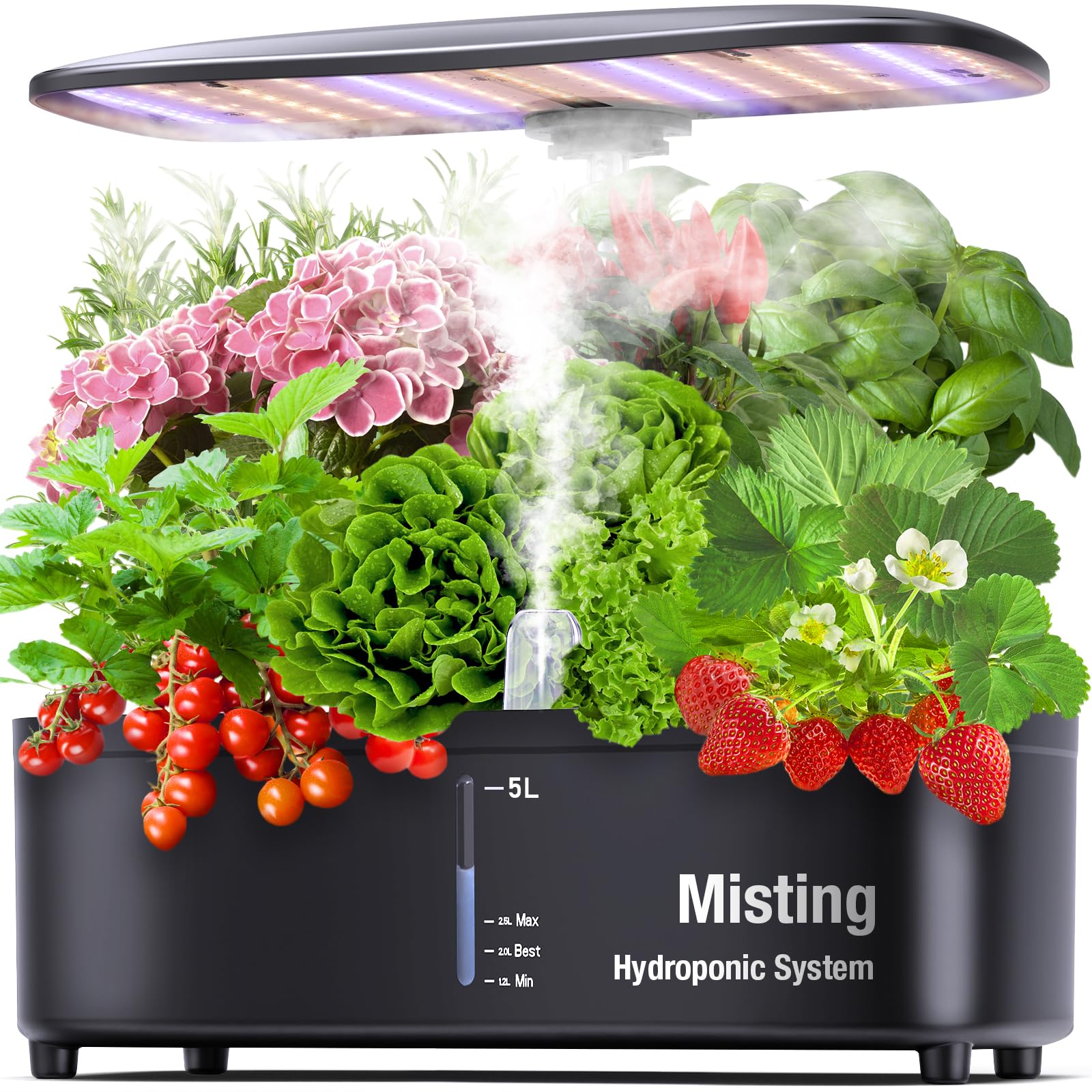 Misting 15 Pods Hydroponic Growing System Herb Garden Kit Indoor, 5L Large Tank Plant Germination Kit with Adjustable Height Grow Light to “20", Quiet Pump, Auto Timer, Gardening Christmas Gifts