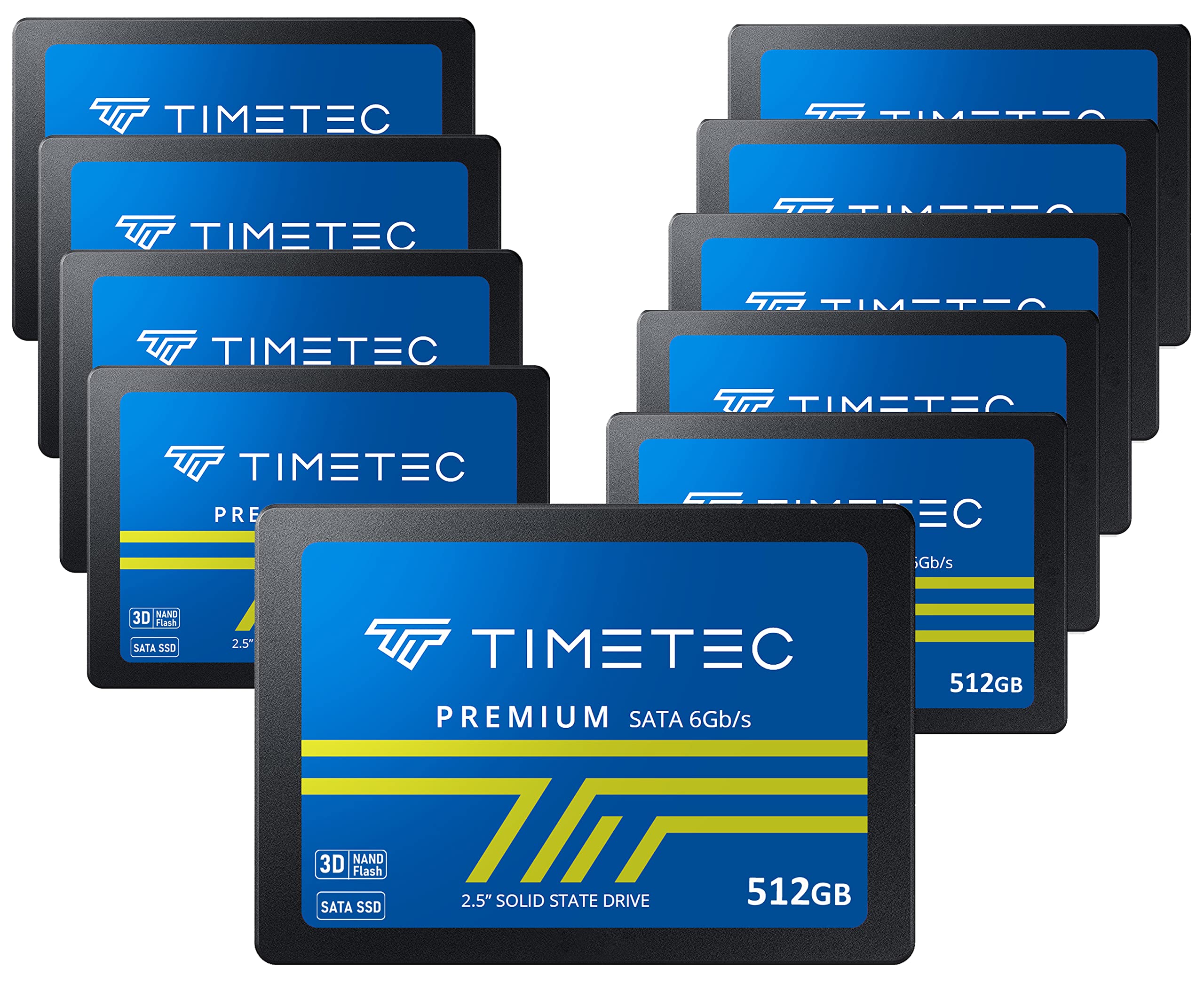 Timetec 512GBx10 (10 Pack) SSD 3D NAND TLC SATA III 6Gb/s 2.5 Inch 7mm(0.28") 400TBW Read Speed Up to 530 MB/s SLC Cache Performance Boost Internal Solid State Drive for PC Computer Desktop and Laptop