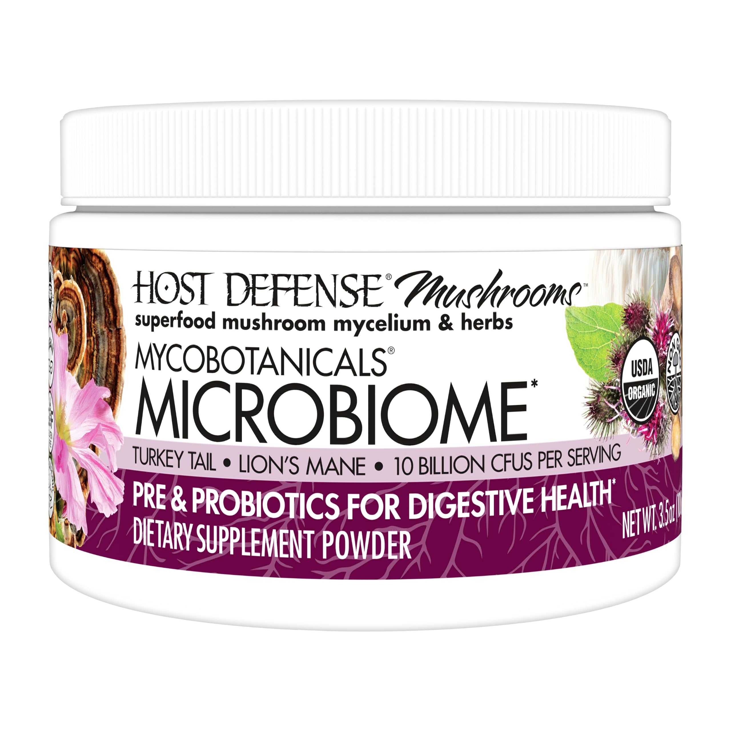 Host DefenseMycoBotanicals Microbiome* Powder - Digestive & Immune Health Support Supplement - Gut Health Supplement with Turkey Tail, Lion's Mane & Reishi - 3.5 oz (33 Servings)*