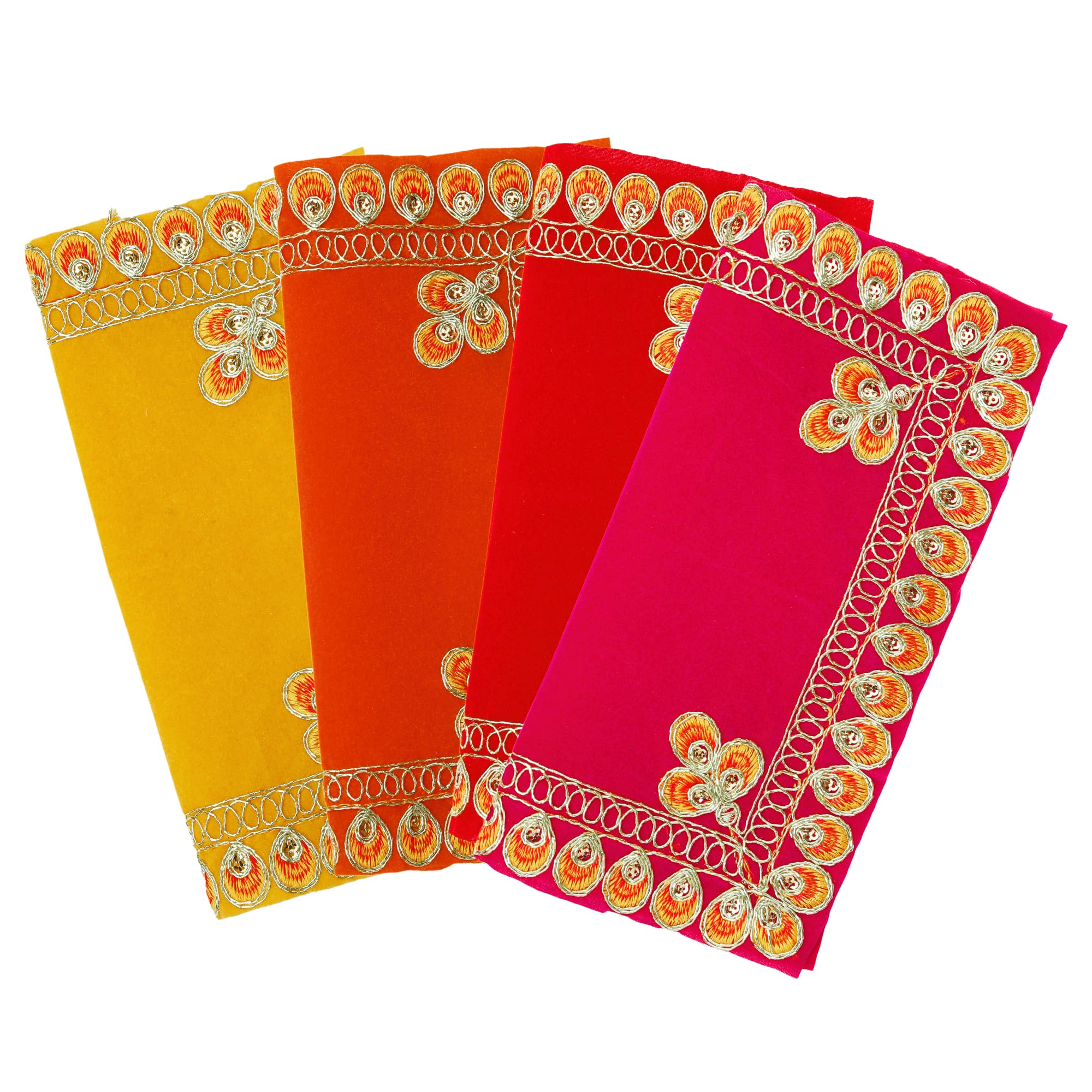 Set of 4 Mat Aasan Velvet Pooja Cloth Decorative Cloth (Size:-9"X 9") for Multipurpose Indian Traditional Cultural Decoration Pooja Items Article Festival Navratri(Colour:-Red,Pink,Orange and Yellow)