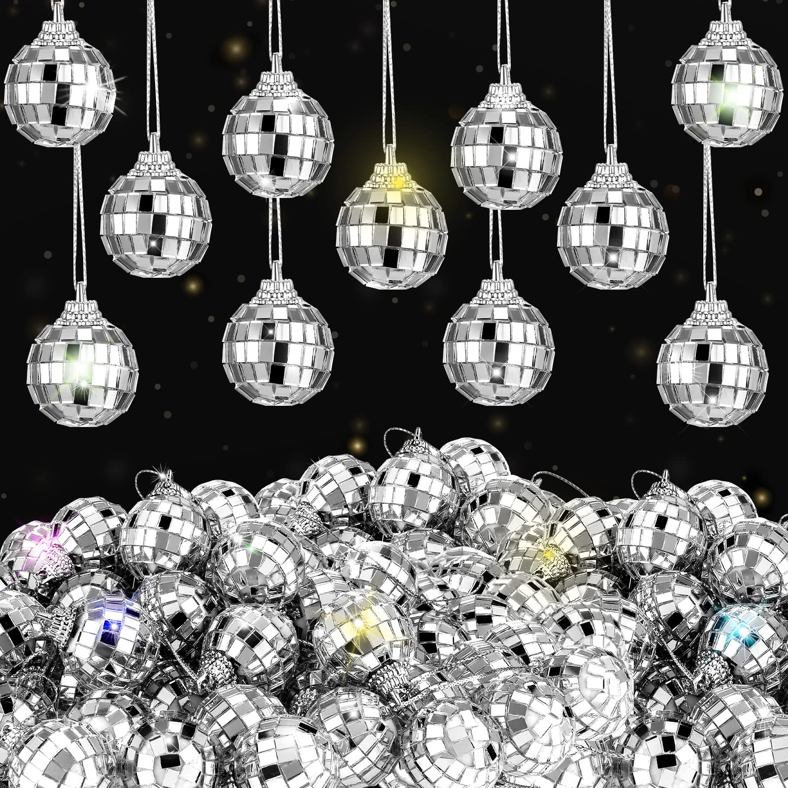 Lenwen100 Pcs Mini Disco Ball Ornaments Hanging Disco Ball Party Decorations Bulk 70s Reflective Silver Mirror Ball for Disco Party Decor Supplies Christmas Tree Wedding Birthday Props(1.2 Inch)