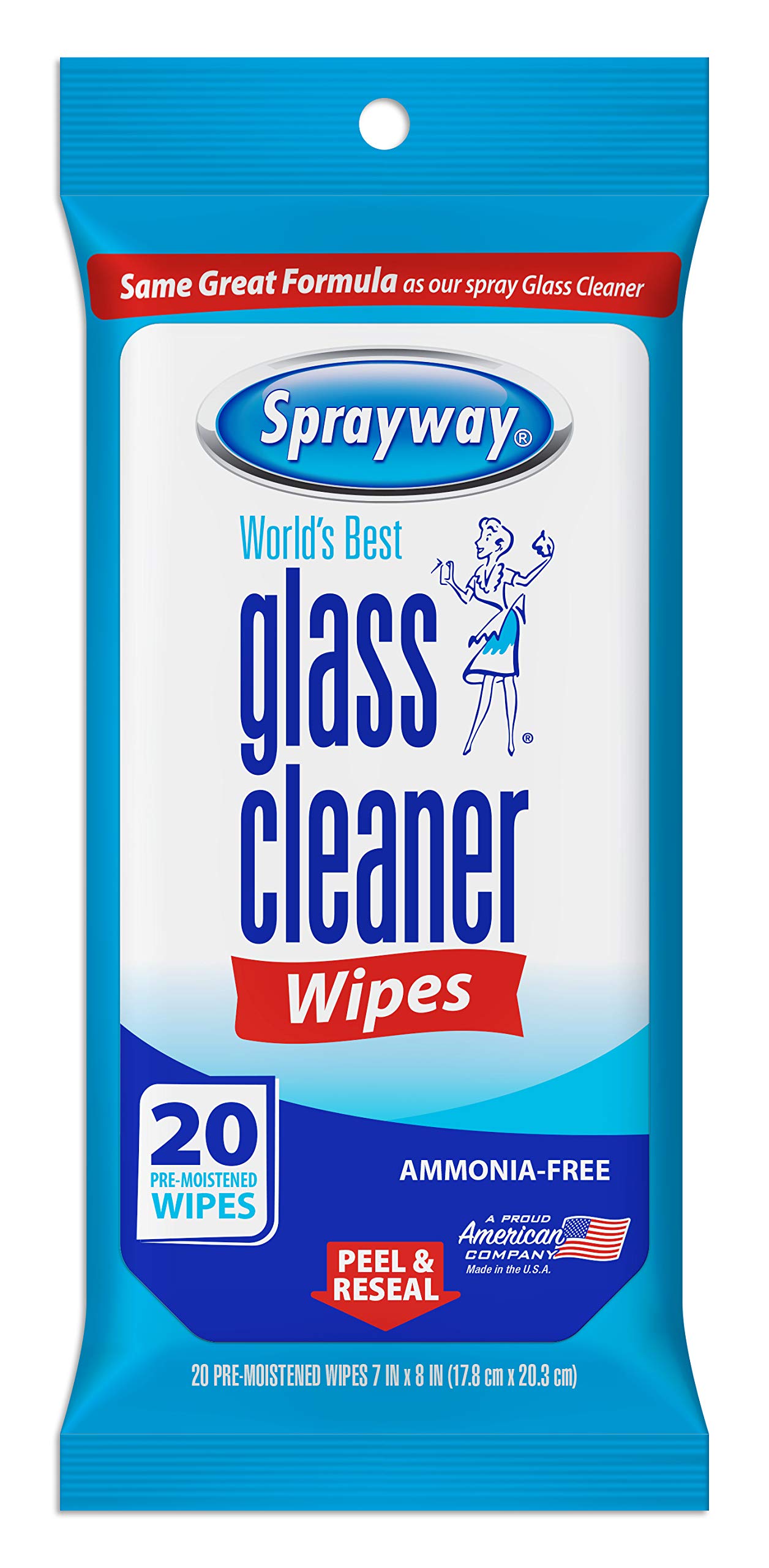 SpraywaySW199R Ammonia-Free Glass Cleaner Wipes, Fresh Scent, 20 Count