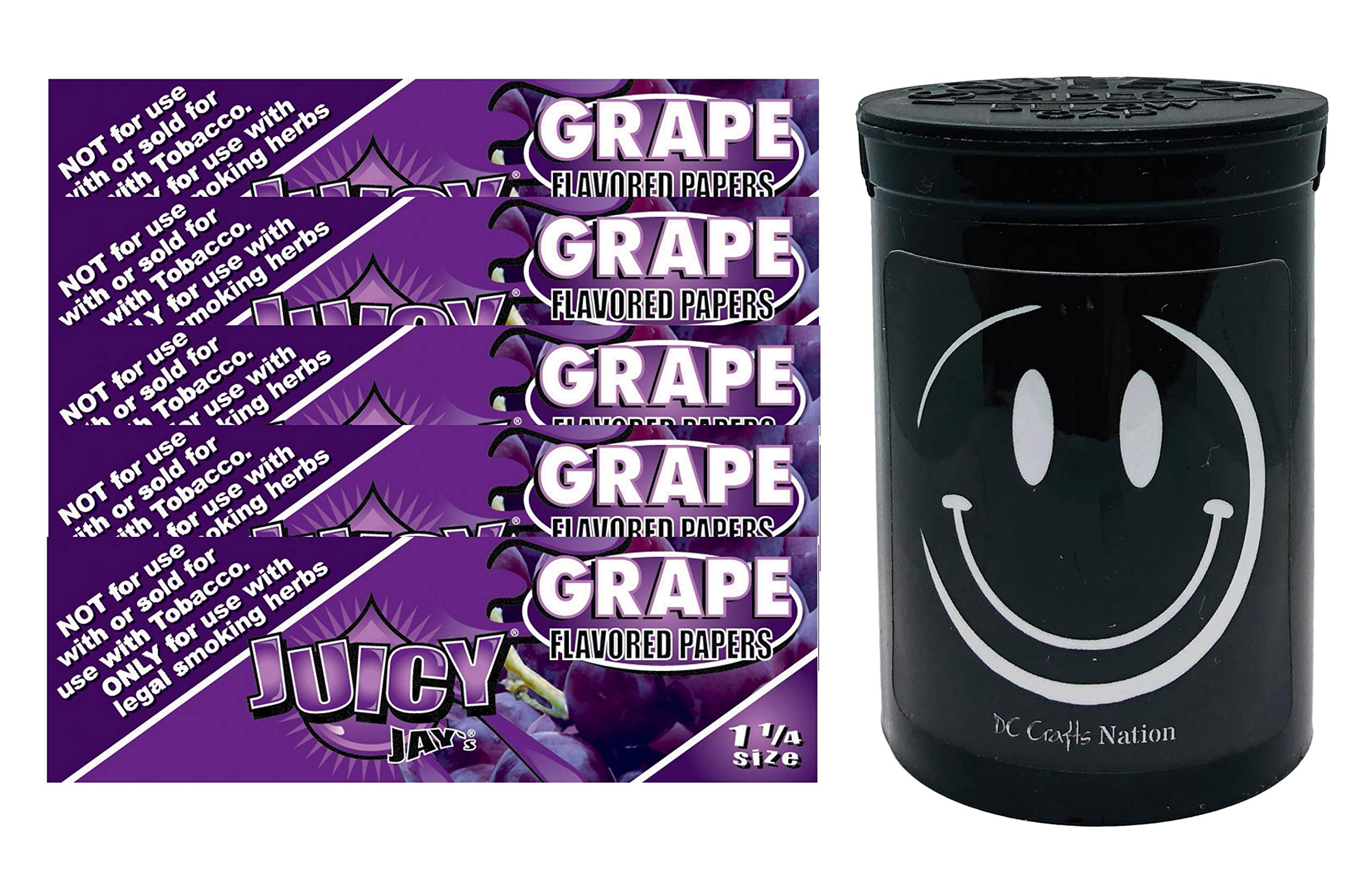 DC Crafts Nation Child Resistant Fresh Kettle with Juicy Jay's Grape 1.25 Flavored Rolling Papers 5 Count - Happy Face