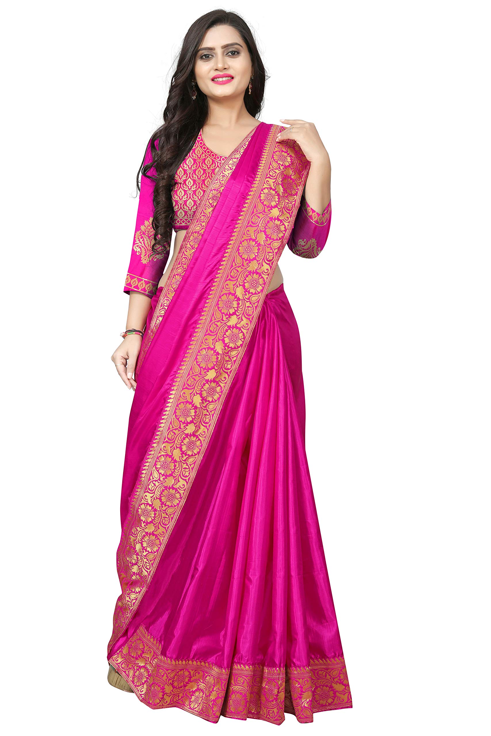 Women`s Silk Saree With Jaquard Border Blouse Pieces