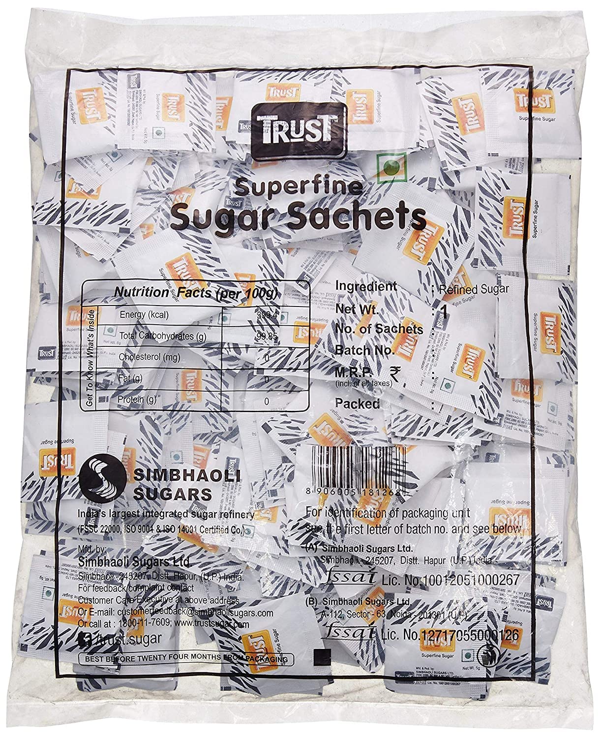 Trust Superfine Rectangular White Sugar Sachets 1Kg (5g x 200pcs) | Sugar Sachets Tea,Coffee, Milk, Cane Sugar, Double Refined