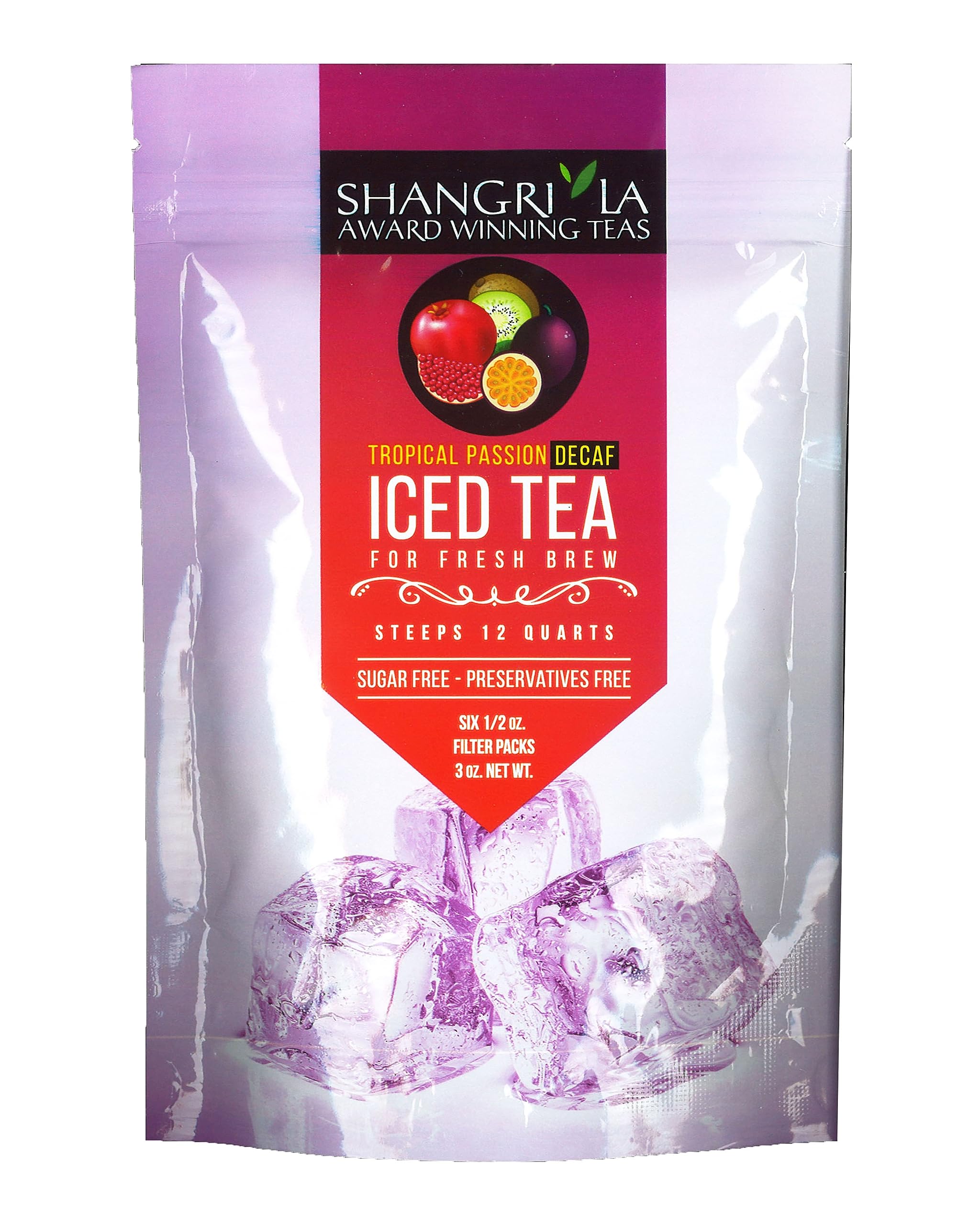 Shangri-La Tea CompanyIced Tea Bags, Tropical Passion Decaf, Unsweetened and All Natural, Brews 2 Quarts Per Tea Bag, (6 Count) (5057)