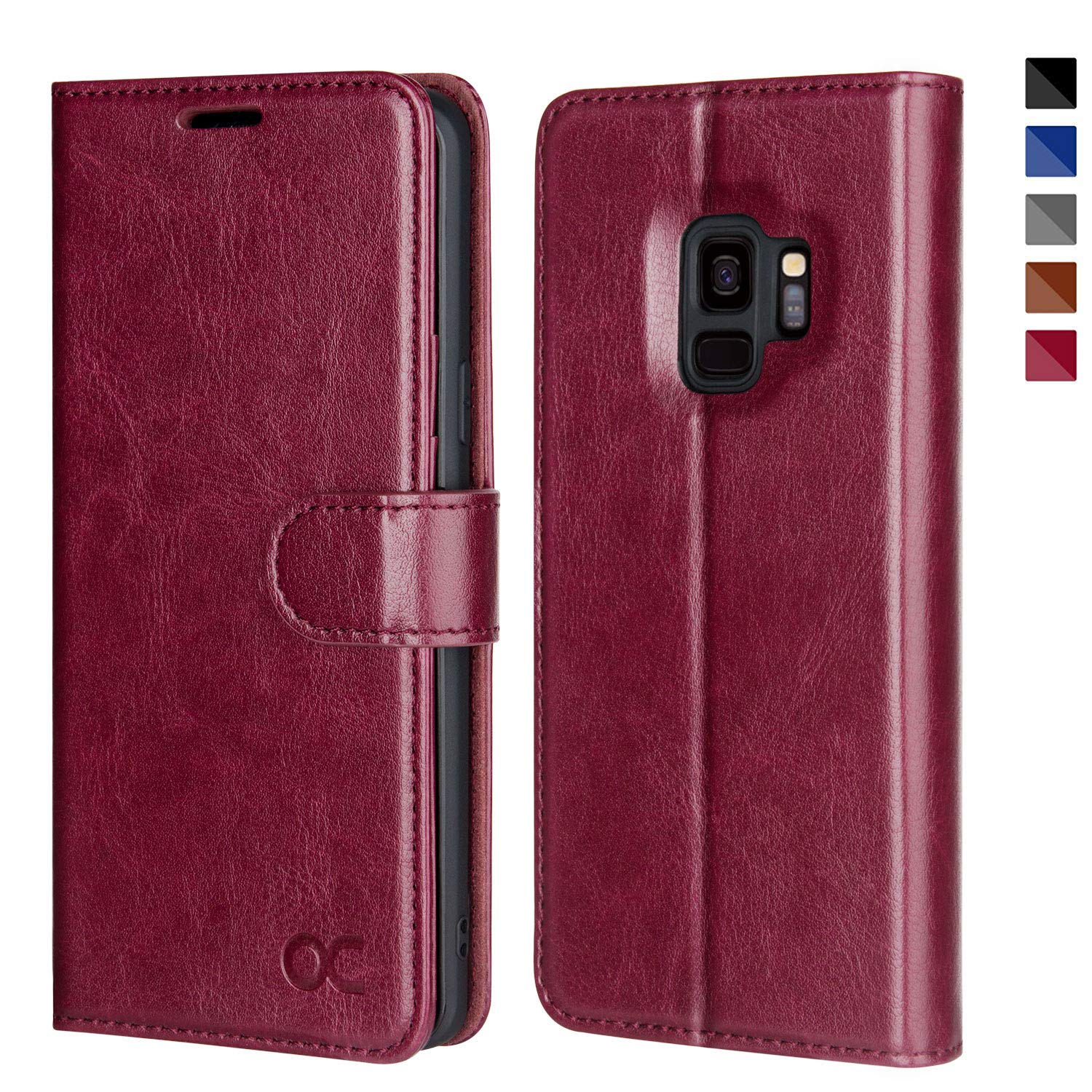 OCASE OCASE Samsung Galaxy S9 Case Leather Flip Wallet Case for Samsung Galaxy S9 Devices (Burgundy)