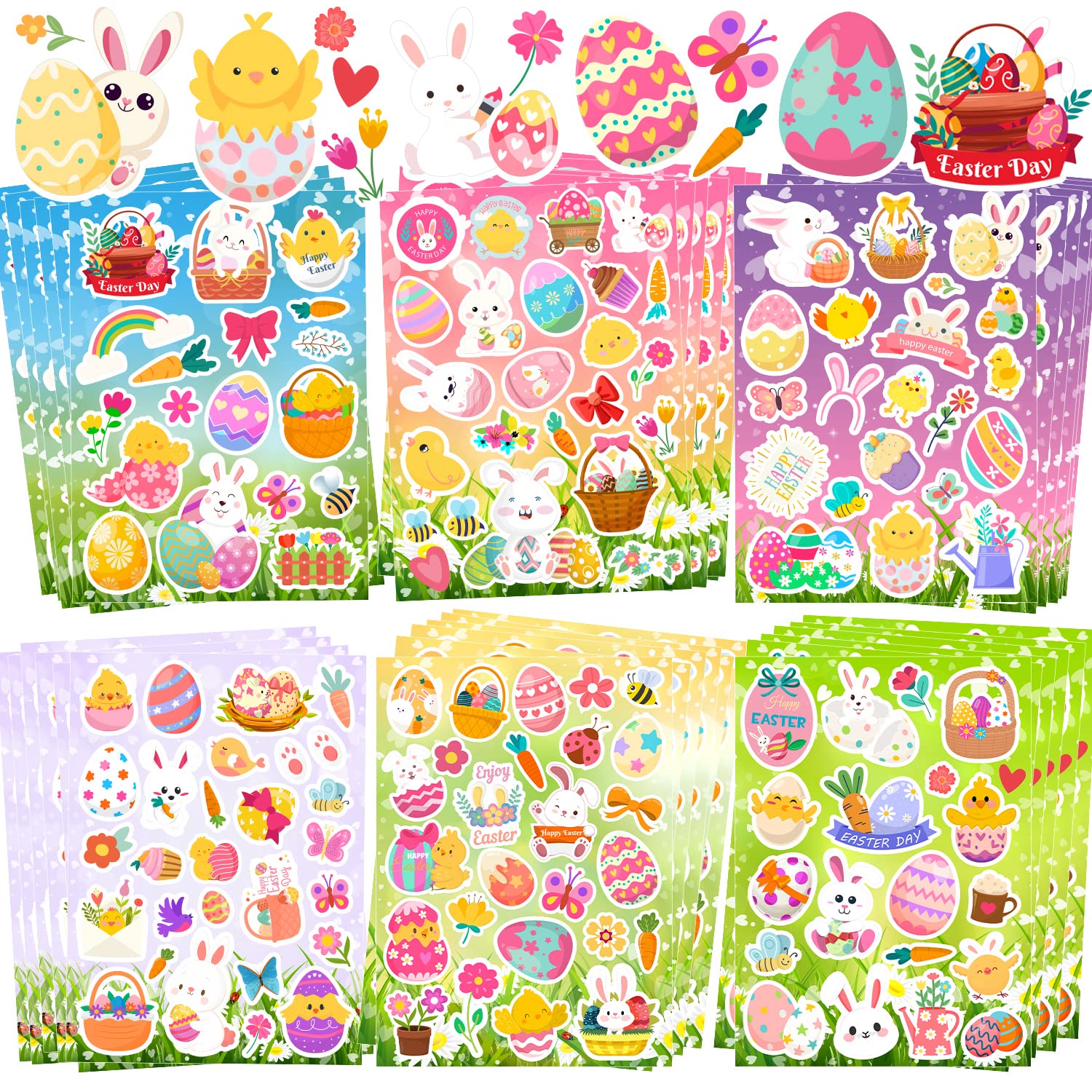 36 Sheets Easter Stickers, Easter Stickers for Kids, Easter Egg Stickers Bunny Stickers for Kids Easter Egg Decorating Party Favors Treats, Crafts,Easter Basket Stuffers,Goodie Bag Fillers