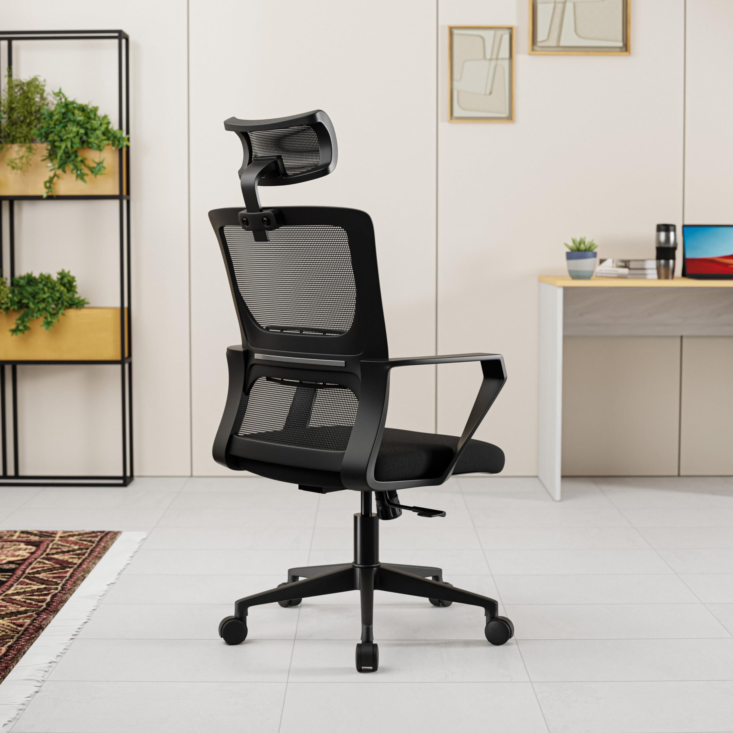 Green SoulKaya Office Chair, High Back Mesh Ergonomic Home Office Desk Chair with Fixed Armrests, Built-in Lumbar Support & Heavy Duty Nylon Base (Black)