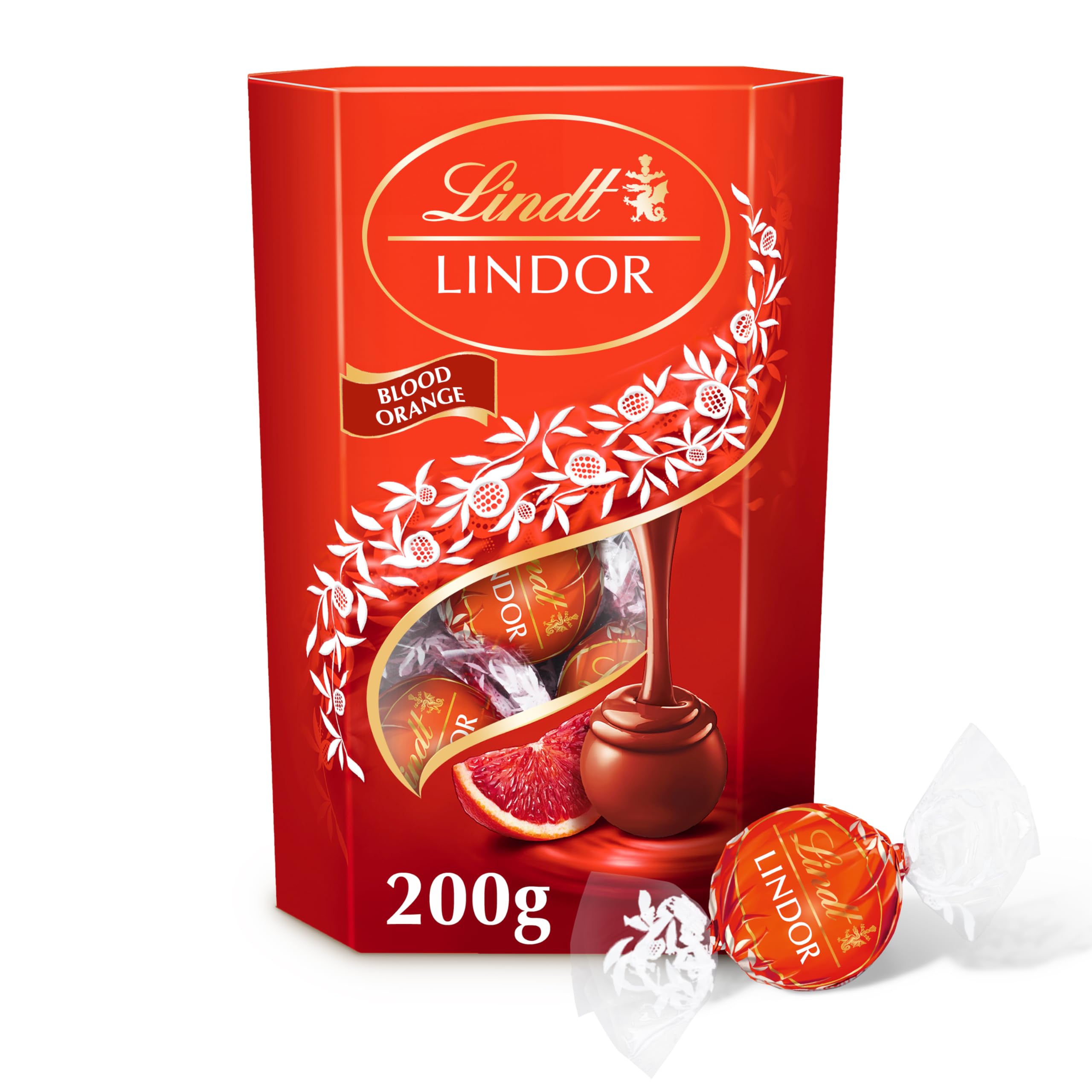 Lindt Lindor Blood Orange Milk Chocolate Truffles Box - Approx 16 balls, 200g - Chocolate Truffles with a Smooth Melting Filling - Gift Present - Christmas, Birthday, Celebrations, Congratulations