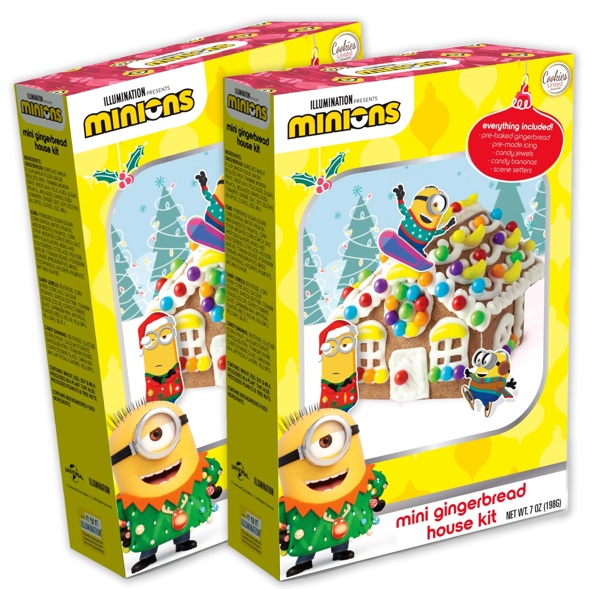 Snackivore Minions DIY Gingerbread House Kit Pack of 2. Minion Christmas Mini Gingerbread House Kit 2 Pack. Christmas Ginger Bread House Kit, Christmas Gingerbread House Kit, Christmas Minion