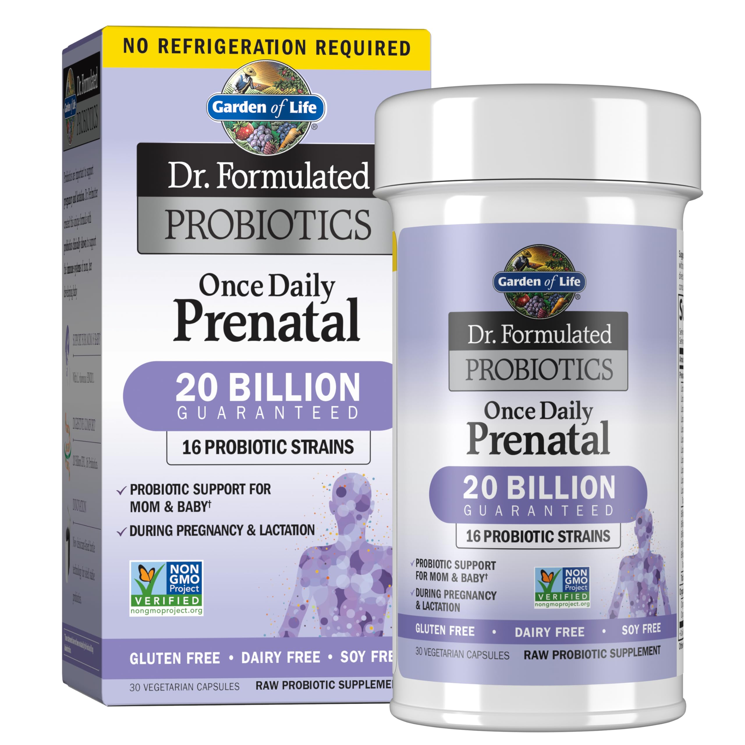 Garden of LifeDr. Formulated Probiotics Once Daily Prenatal - Acidophilus and Bifidobacteria Probiotic Support for Mom and Baby - Gluten, Dairy, and Soy-Free - 30 Vegetarian Capsules