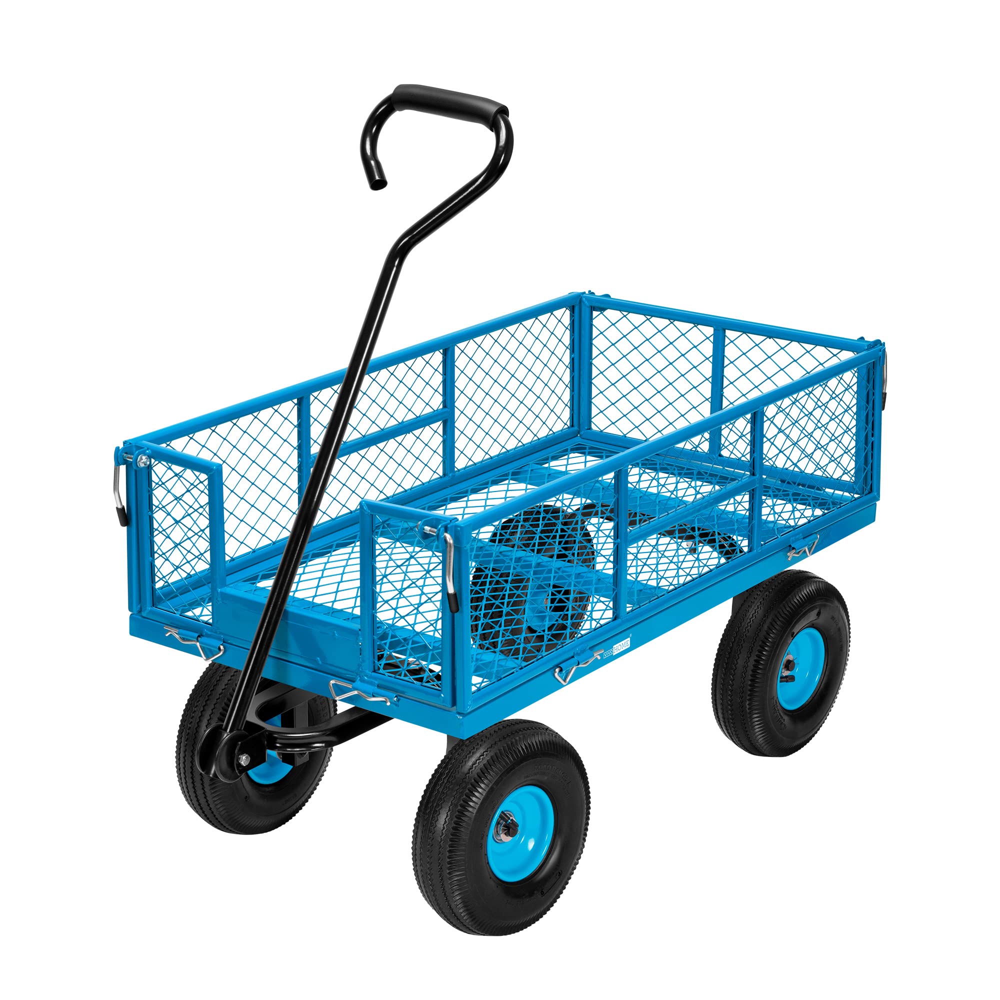 VIVOHOME Heavy Duty 880 Lbs Capacity Mesh Steel Garden Cart Folding Utility Wagon with Removable Sides and 4.10/3.50-4" Wheels 10 inch Tire (Blue)