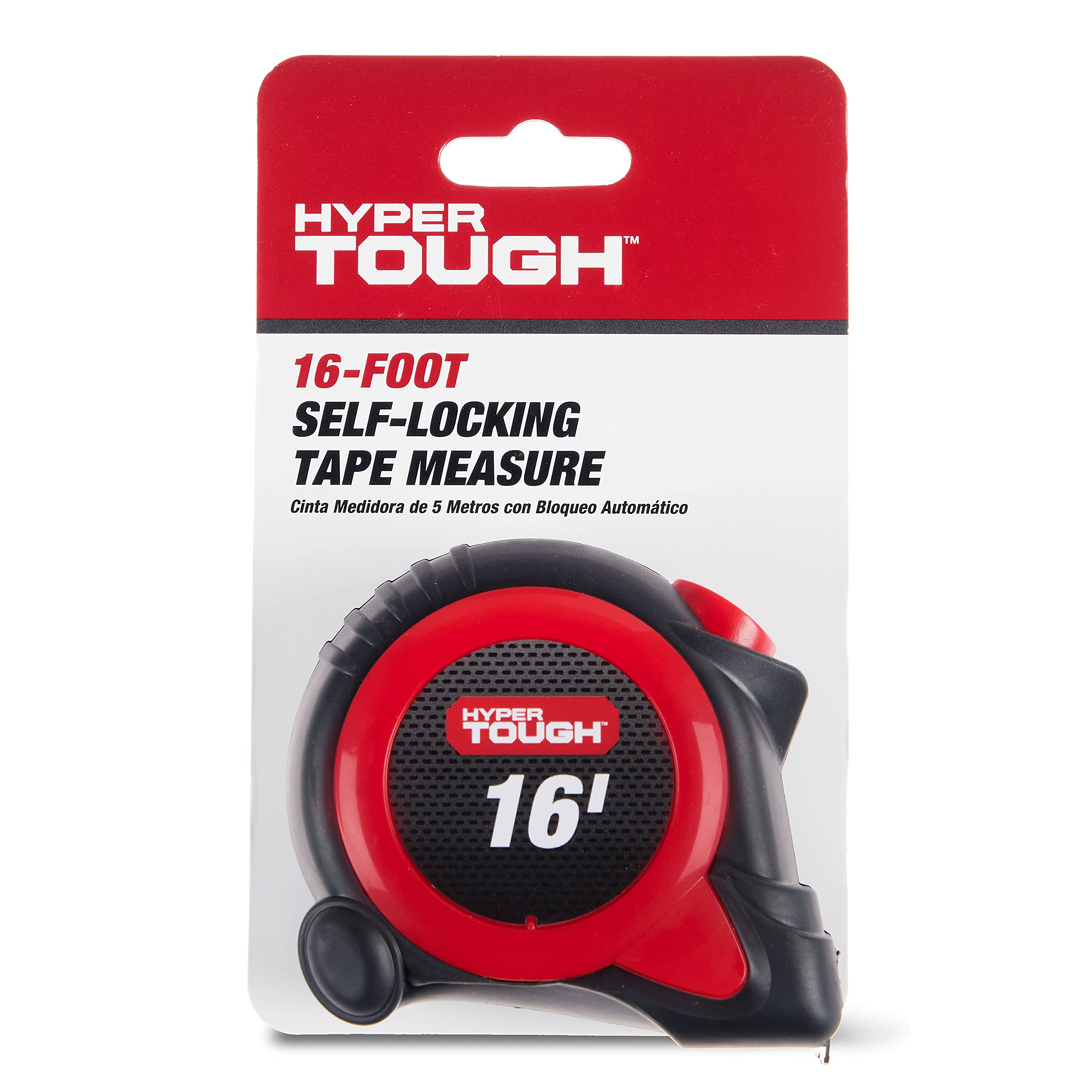 Hyper Tough16-Foot SELF-Locking Tape Measure • Automatic Blade with Push-Button RETRACTION