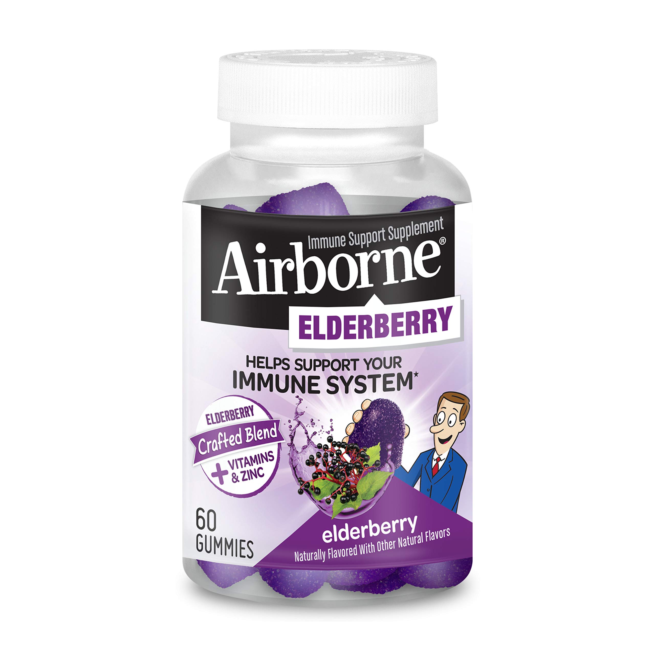 AirborneElderberry + Zinc & Vitamin C Gummies For Adults, Immune Support Vitamin D & Zinc Gummies with Powerful Antioxidant Vitamins C D & E - 60 Gummies, Elderberry Flavor