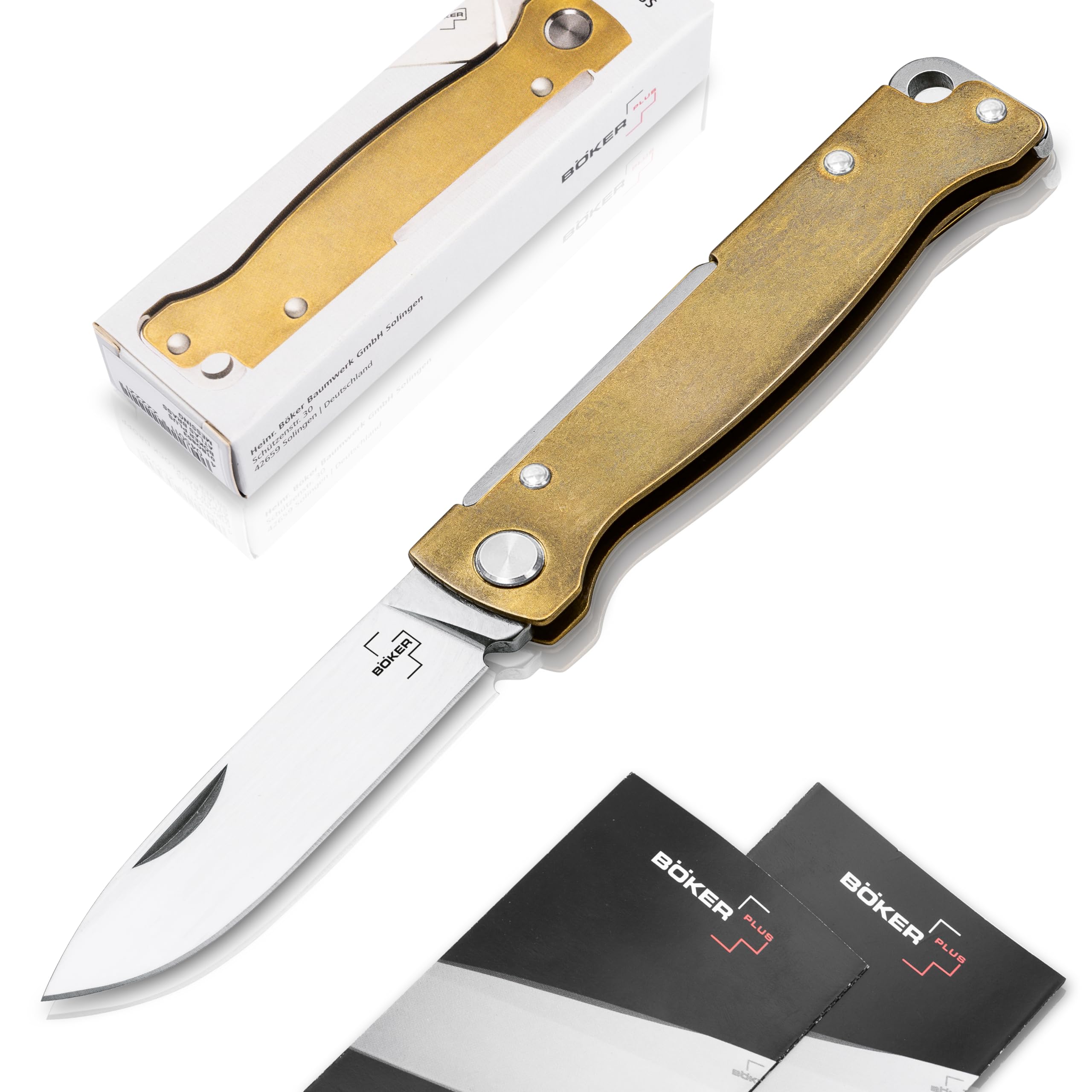 BOKER PLUS® Atlas knife - small slipjoint pocket knife - folding knife with metal handle - EDC full metal knife - vintage Sandvik knife (pocket knife brass)