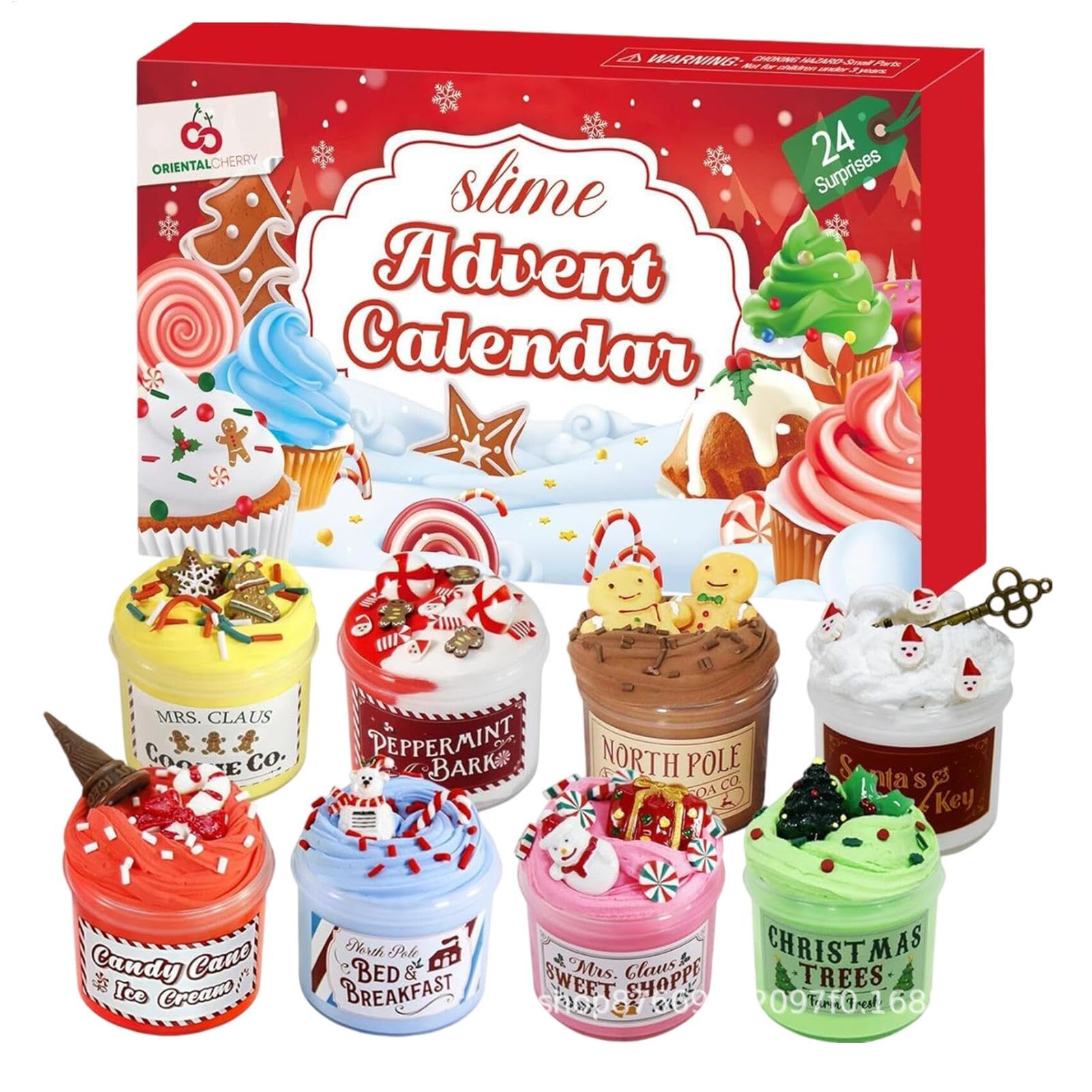 Slime Advent Calendars 2024 - D-iy Slime Toys Advent Calendars, 24 Days Surprise Christmas Countdown Calendar With Different Texture Slime, Flu-ffy Crystal Slime Kit Toy For Kids 4-12 Year Old