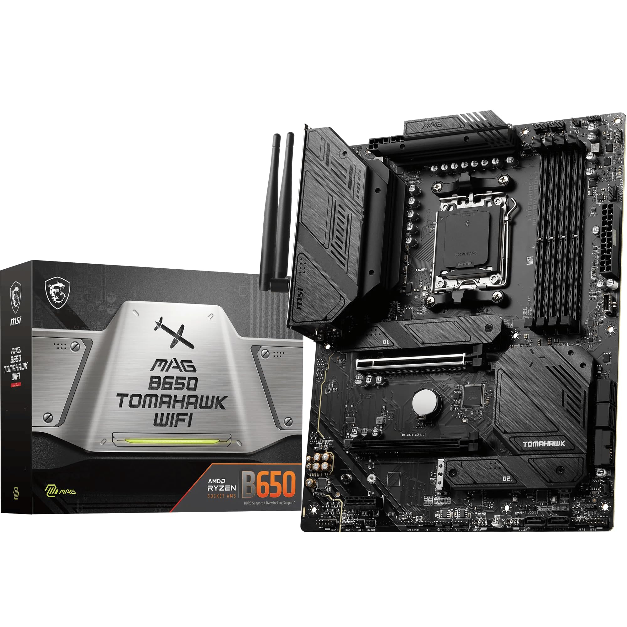 MSI MAG B650 TOMAHAWK WIFI Motherboard, ATX - Supports AMD Ryzen 9000 Series Processors, AM5 - 14 Duet Rail 80A VRM, DDR5 Memory Boost 6400+MHz/OC, 2 x PCIe 4.0 x16, 3 x M.2 Gen4, Wi-Fi 6E