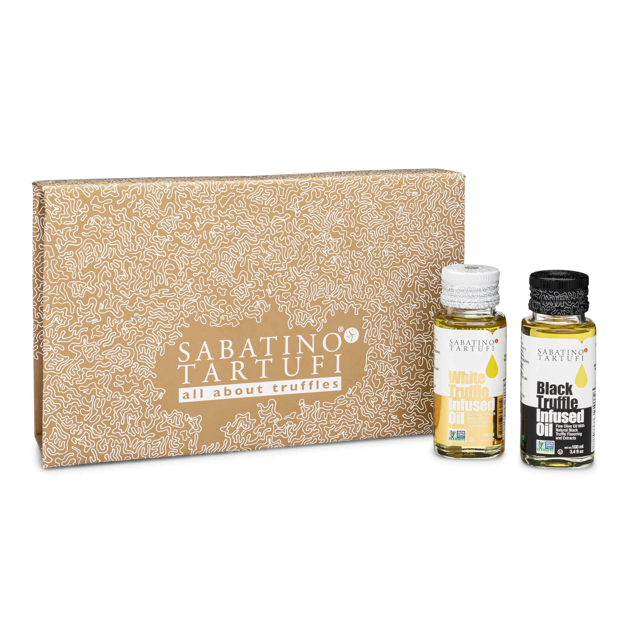 Sabatino Truffles Black & White Truffle Oil Gift Set - White Truffle Infused Olive Oil - Black Truffle Infused Olive Oil - Gourmet Gift Set - Kosher - Non-GMO - Cooking - Seasoning - Marinade