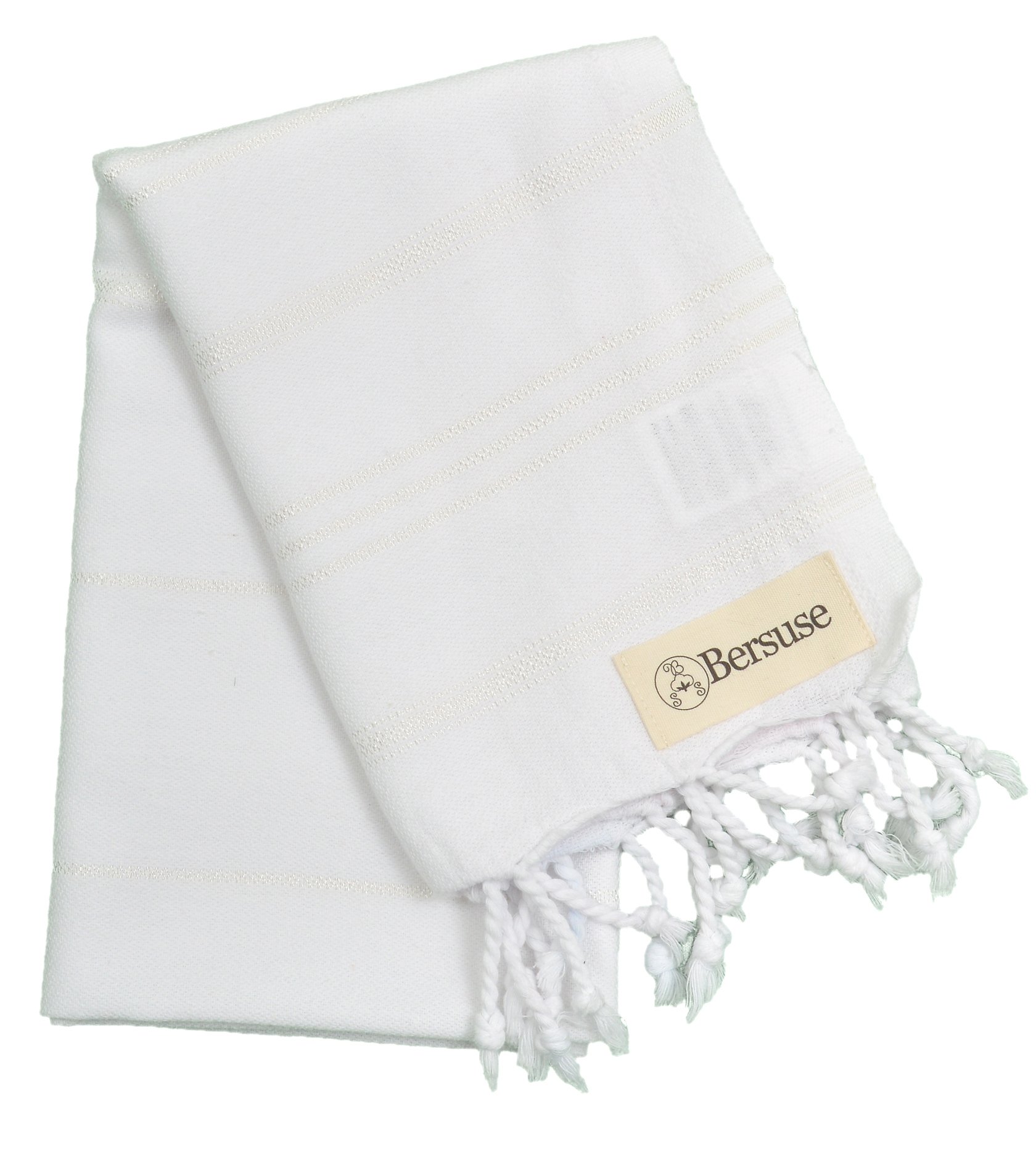 Bersuse 100% Cotton Anatolia Turkish Hand Towel, 23 x 43 Inches, White