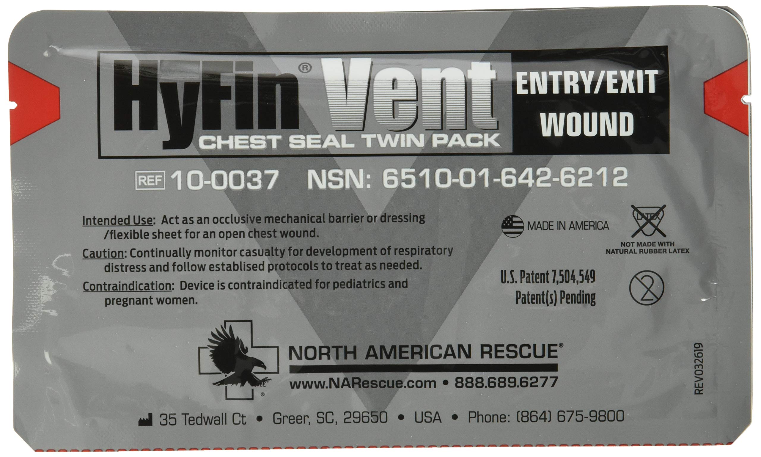 North American RescueHyfin Vent Chest Seal, Original Version 2 Count (Pack of 1)