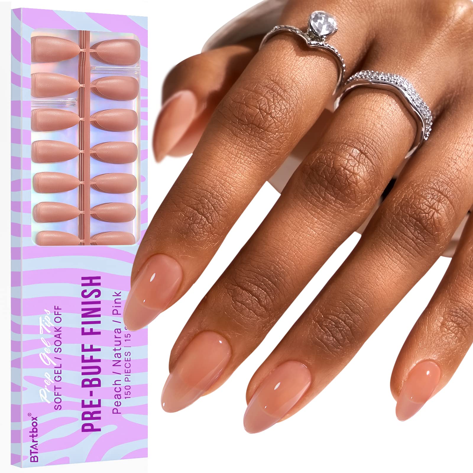 BTArtboxAlmond Gel Nail Tips - Soft Gel Nail Tips XCOATTIPS Natural with Base Color, Stronger Adhesion, Pre-shaped Ultra Fit Fake Nails for Short Nail Extensions