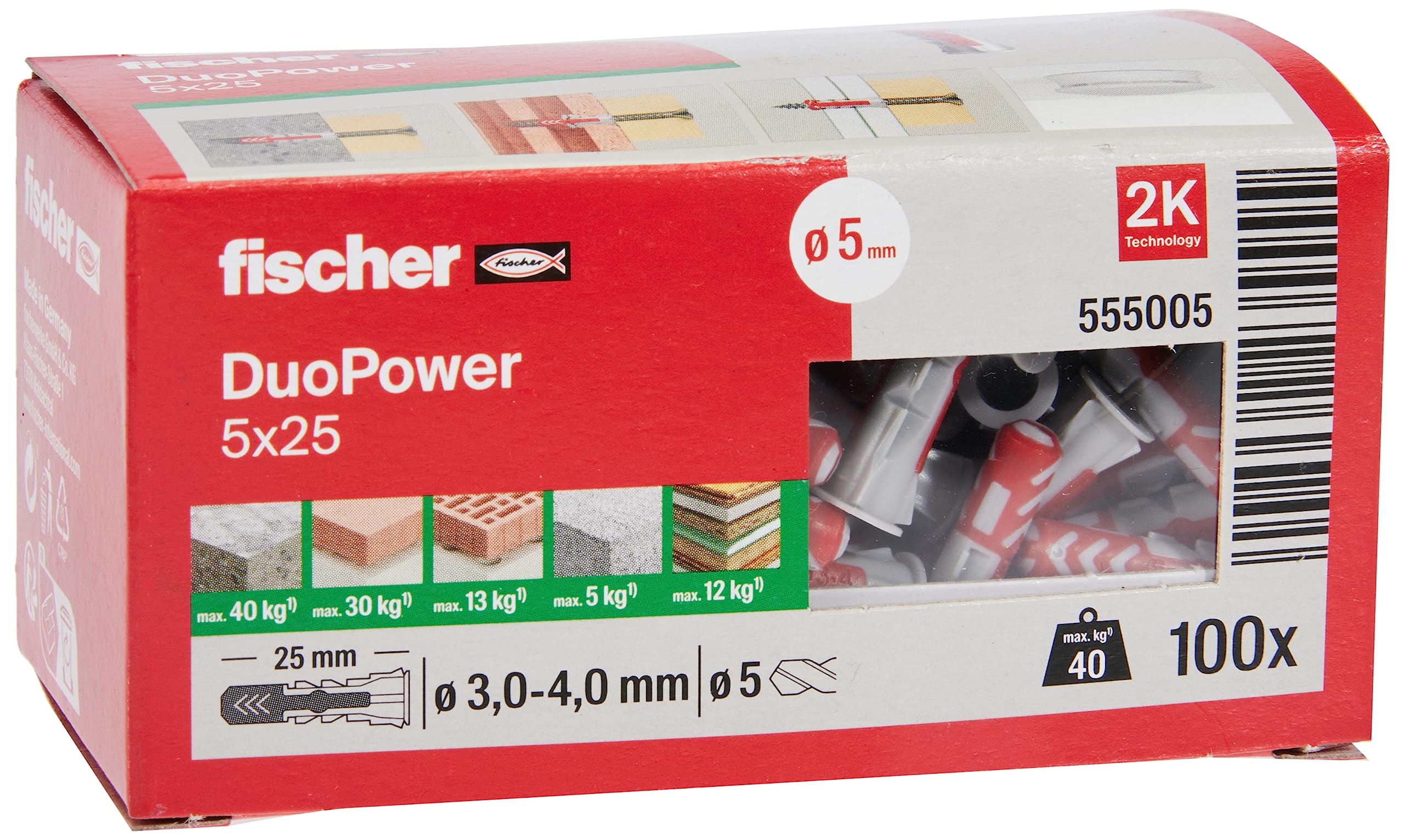 Fischer 555005 Duopower 2 K Dowel 5 mm 100 Pieces