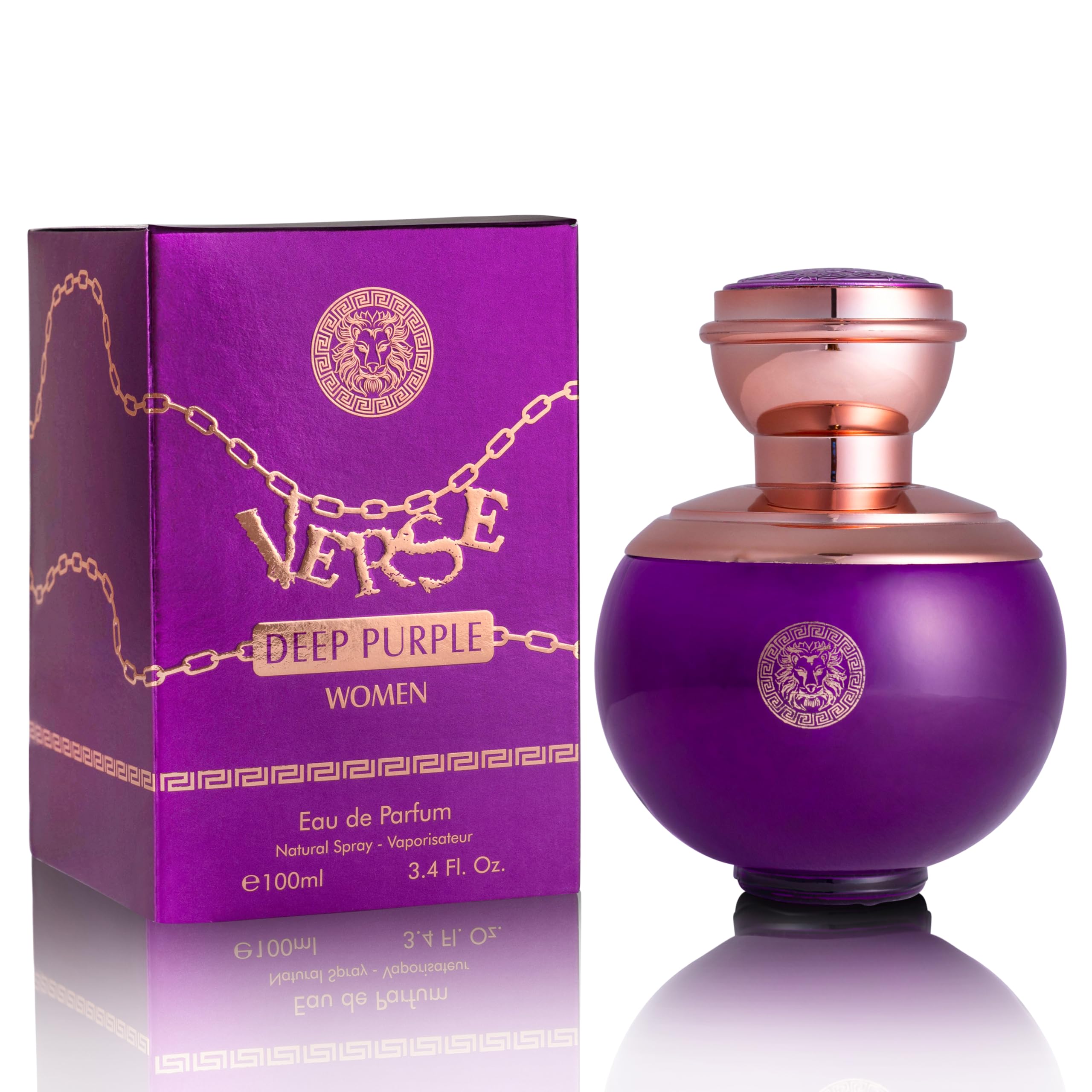 Verse Deep Purple for Women EDP 3.4 fl Oz Top Notes of Pear, Bitter Orange & Bergamot, Mahonial Flowers, Freesia & Pomarose Blend of Sweet Fruits, Fresh Florals & Warm Woods Elegant 100ml Bottle