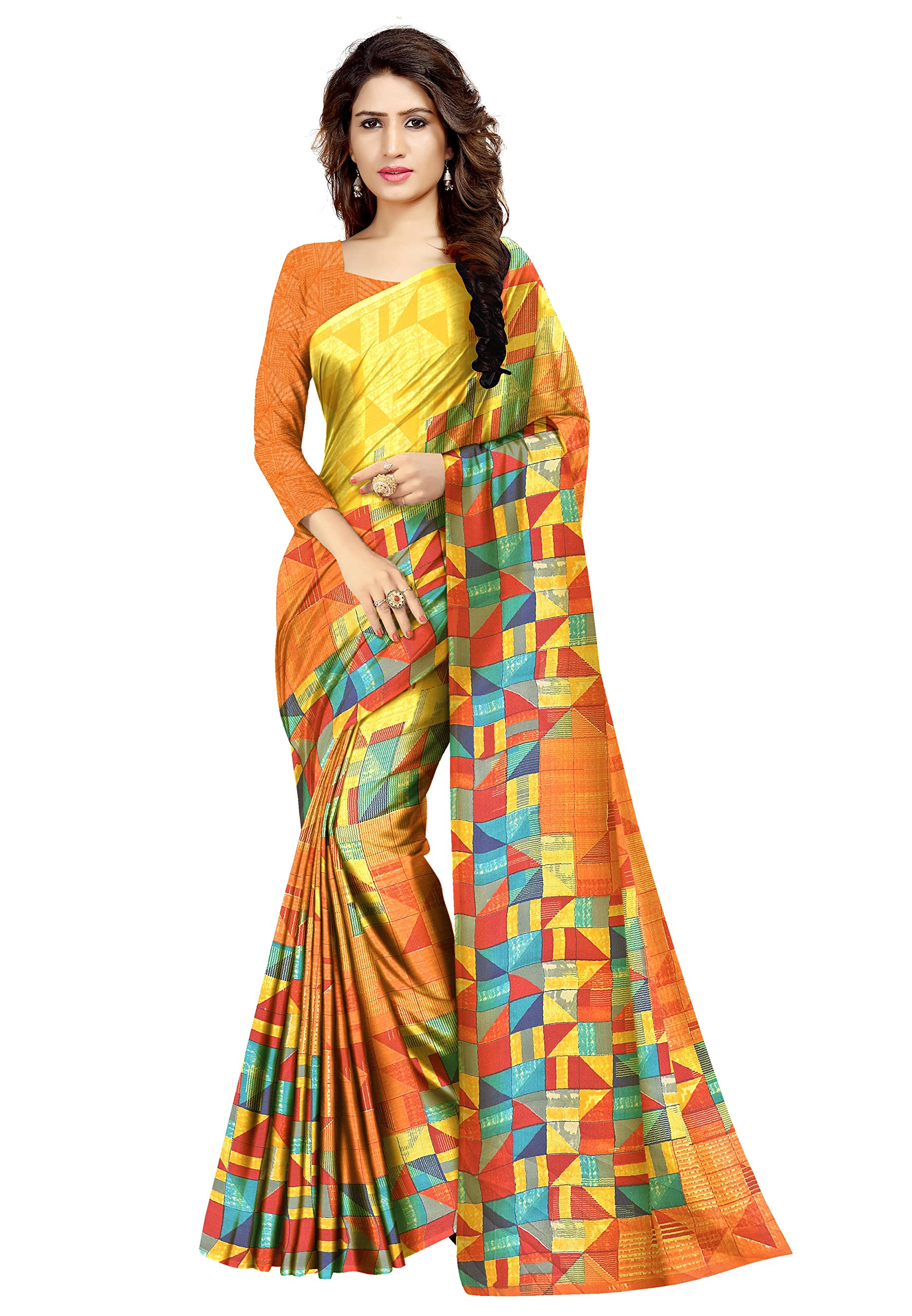 AvishaMustard Reniyal Block Print Casual Wear Saree