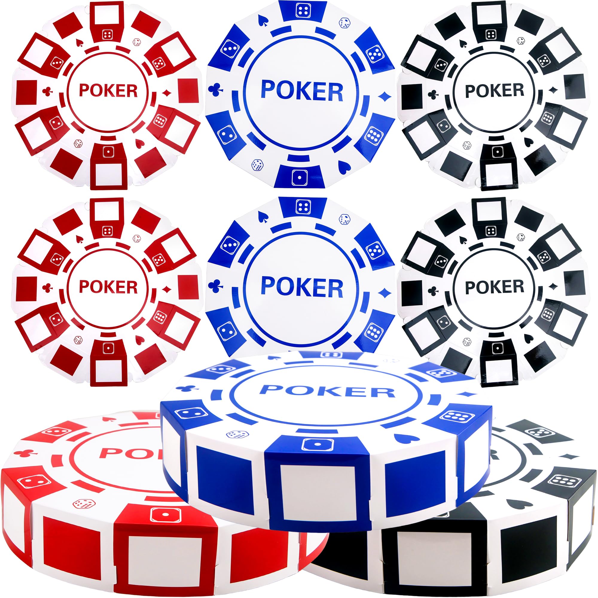 Restroma 9 Pack 9 Inch Poker Chip Party Boxes Poker Chip Casino Decor Box Casino Gift Boxes Party Decorations for Casino Themed Party Supplies, 3 Colors