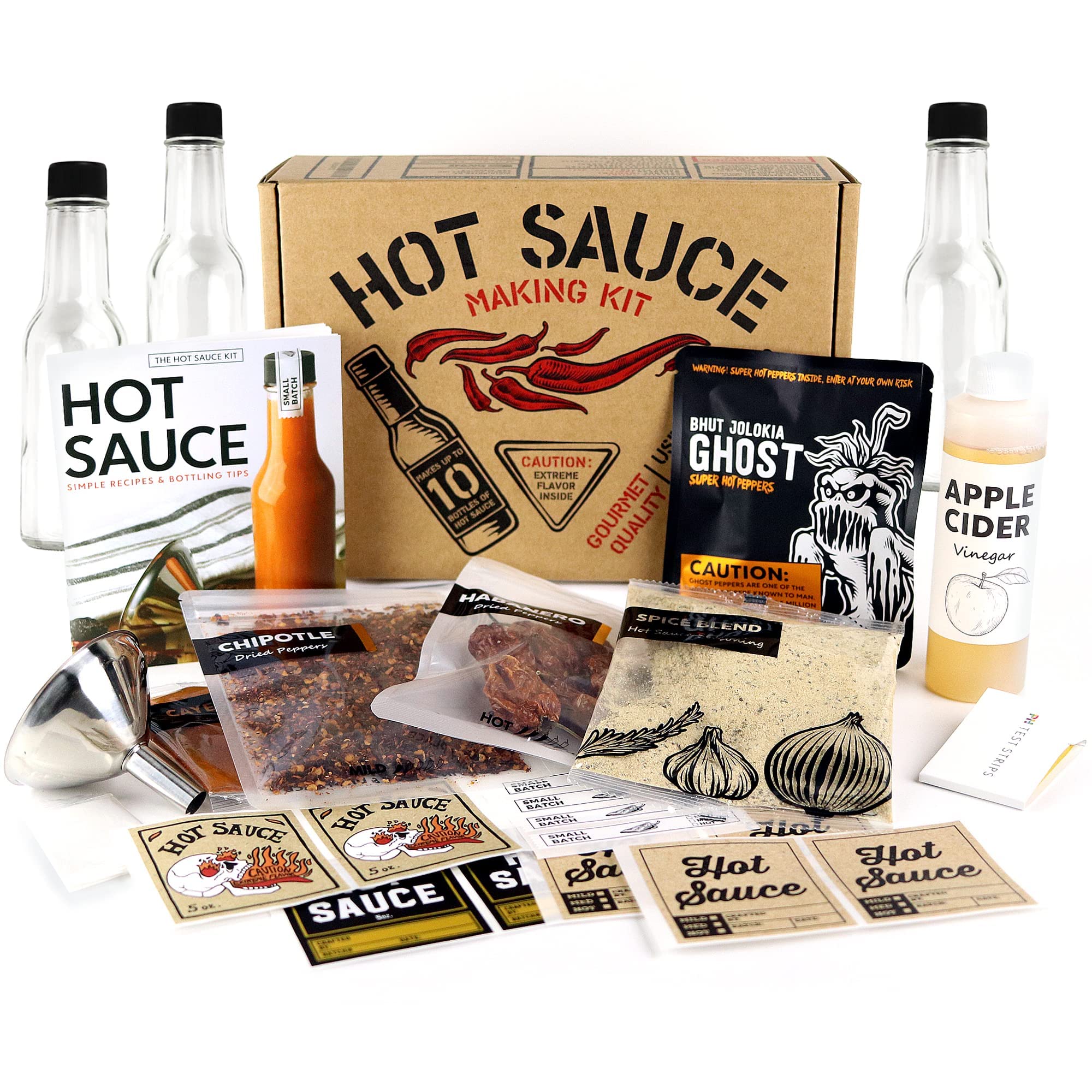 Deluxe Hot Sauce Making Kit, Ghost Pepper Edition, Gourmet Spice Blend, 3 Bottles, Fun Labels, Make your own, DIY, for Dad, Grandpa, Papa, Secret Santa. (Deluxe Ghost Pepper Kit)