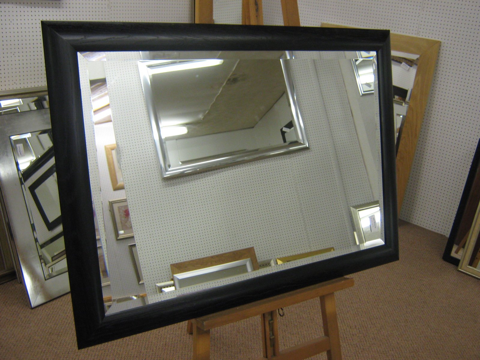 NEW LARGE SHAPED 3" BLACK SOLID OAK WALL OVERMANTLE WALL MIRROR - VARIOUS 29" x 23" (74cm x 58cm), Plain Mirror Glass