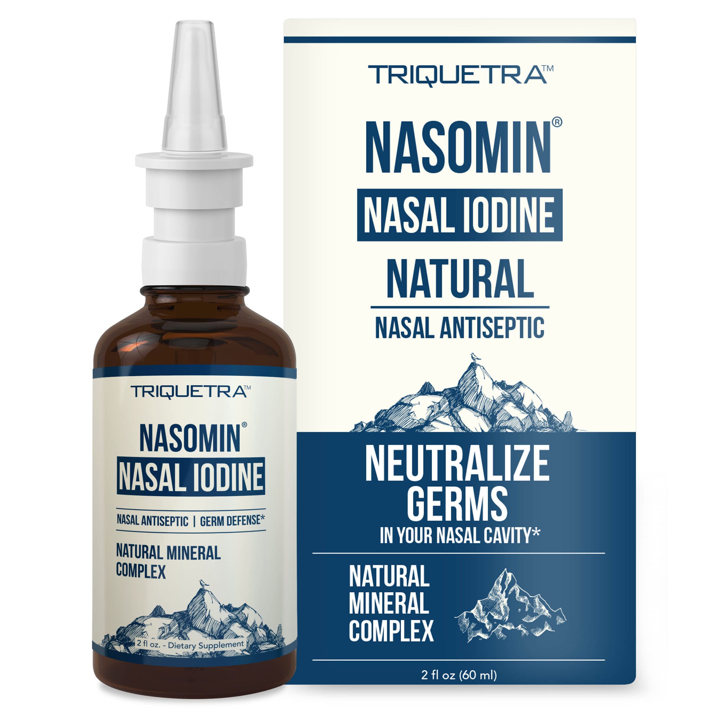 Nasomin® Nasal Iodine – Nasal Antiseptic Spray – Neutralize Your Nose of Germs - Iodine + Fulvic Acid Blend -150+ Uses Per Bottle – 100% Natural Mineral Complex – (2 oz. Bottle + Nasal Sprayer)