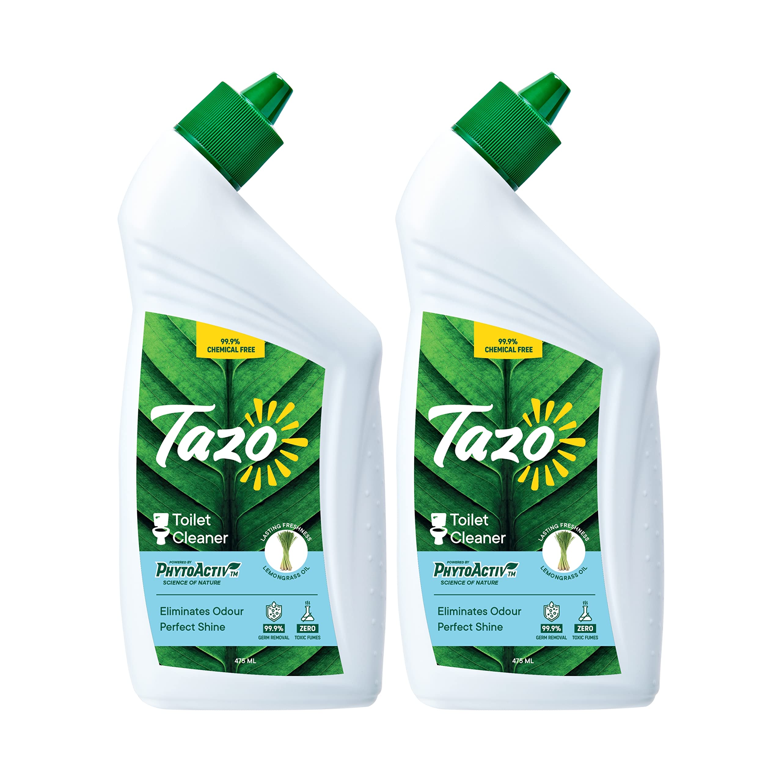 Tazo Toilet Bowl Cleaner Liquid (475ML, Pack of 2), Biodegradable & Plant Powered Toilet Stain Remover, Heavy Duty Advanced Disinfectant, Kills 99.99% Germs, Baby & Pet Safe