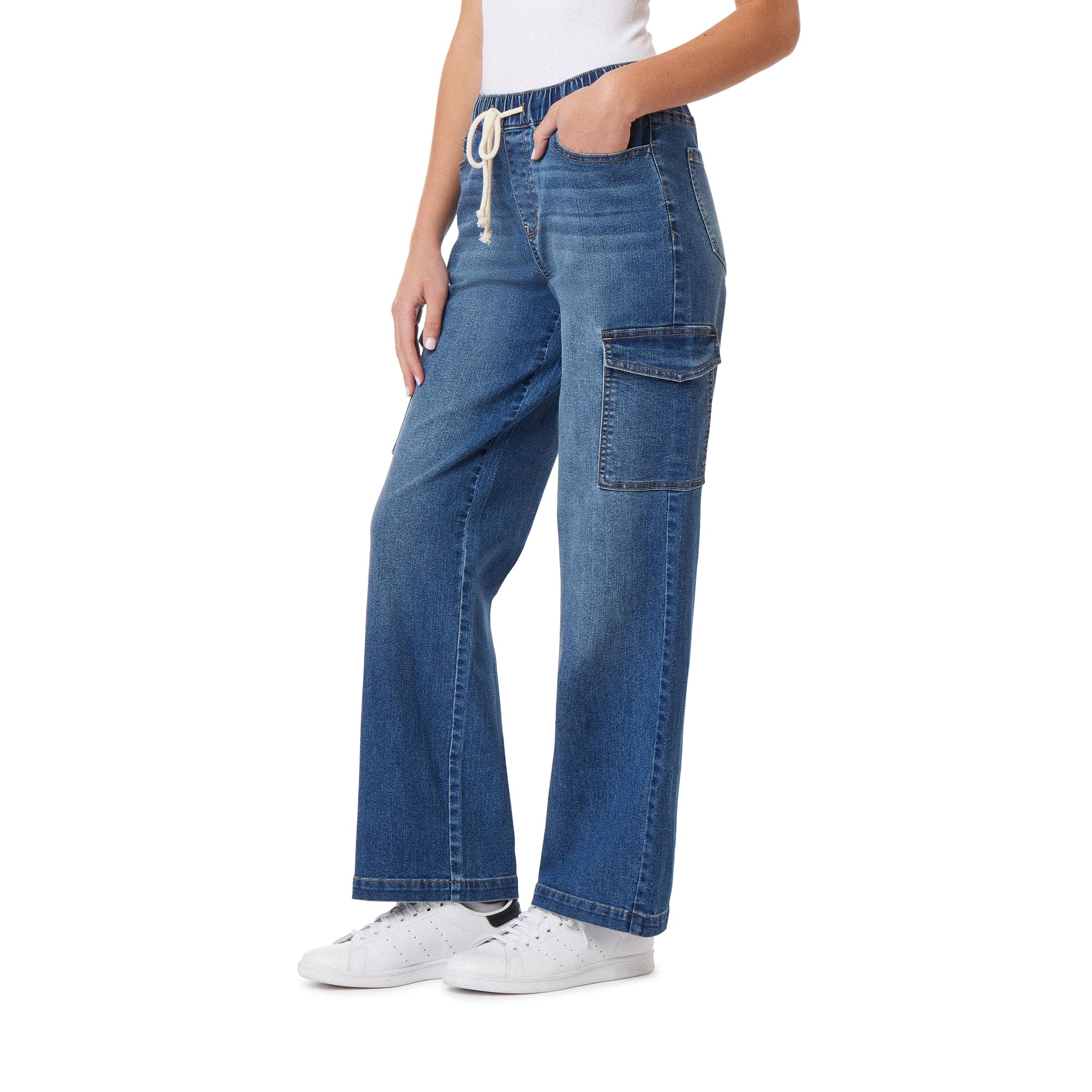 WallFlower Women's Tomboy Relaxed Cargo Denim Mid-Rise Insta Stretch Juniors Jeans