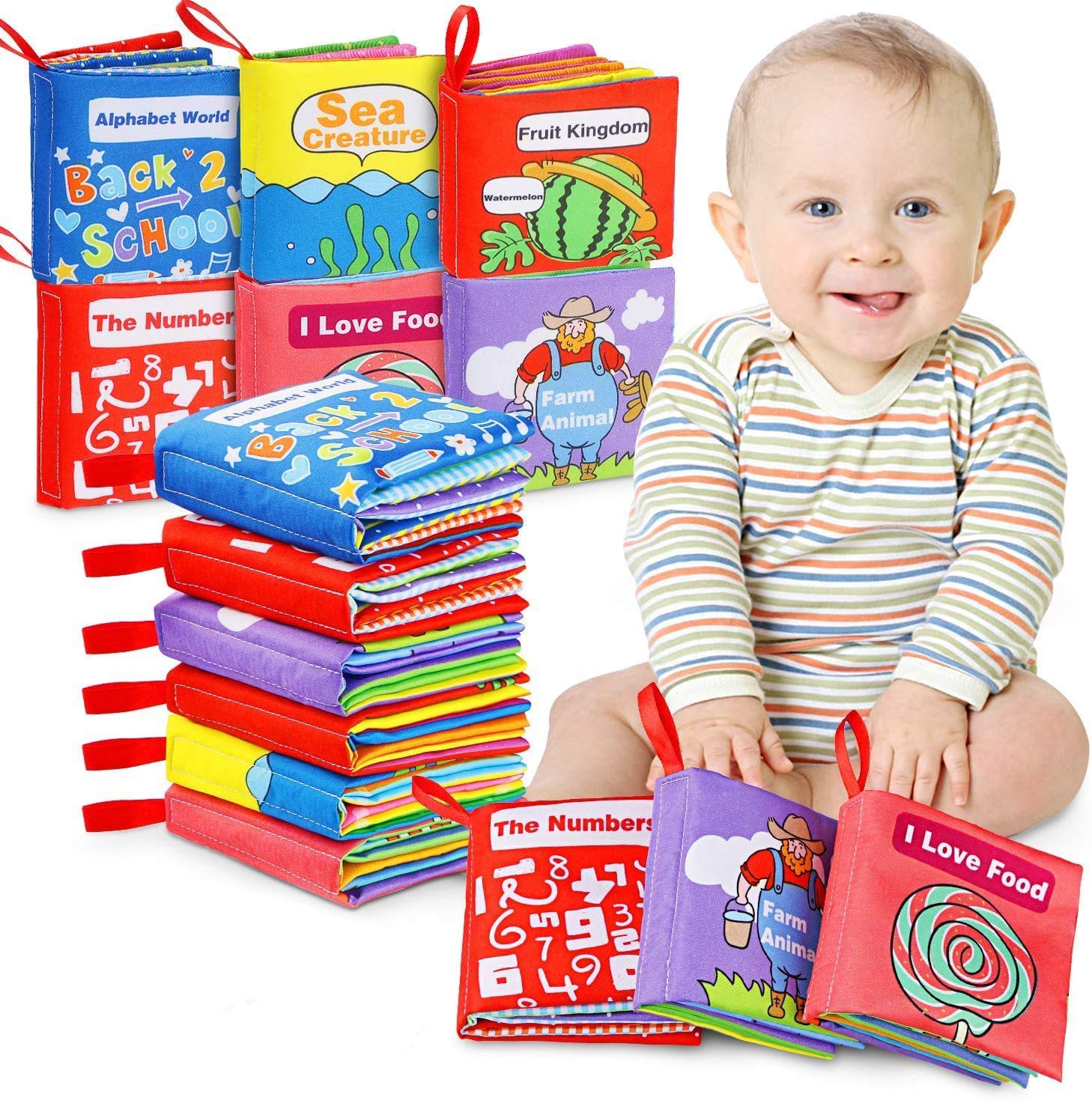 Faylor Cloth Books Baby, My First Non-Toxic Soft Cloth Book, Educational Toys Gifts for First Year 1 Year Old Babies Infants, Toddlers Touch Feel Activity (6 Set)