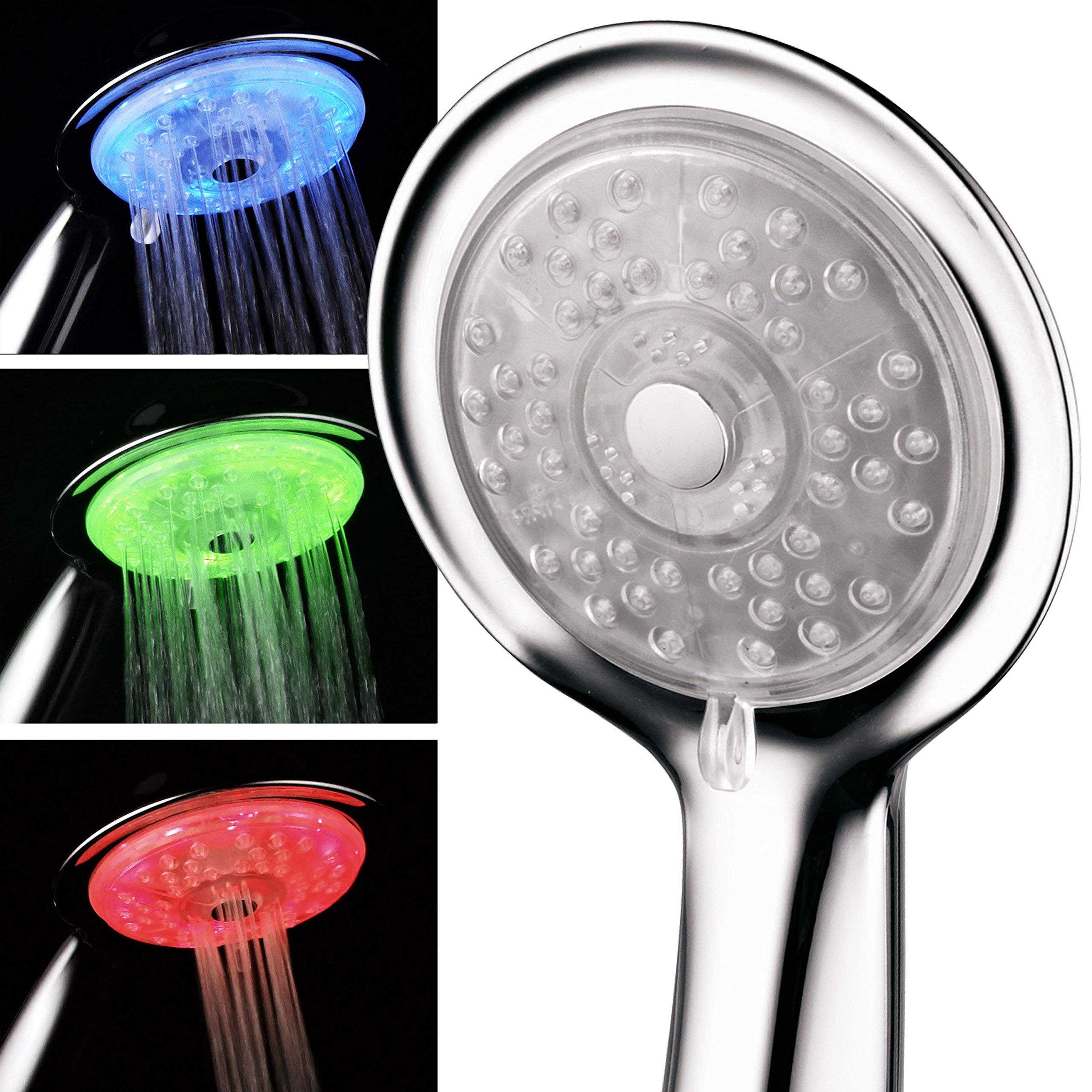 Temperature Control Handheld 7 Color Changing LED Light Shower-head