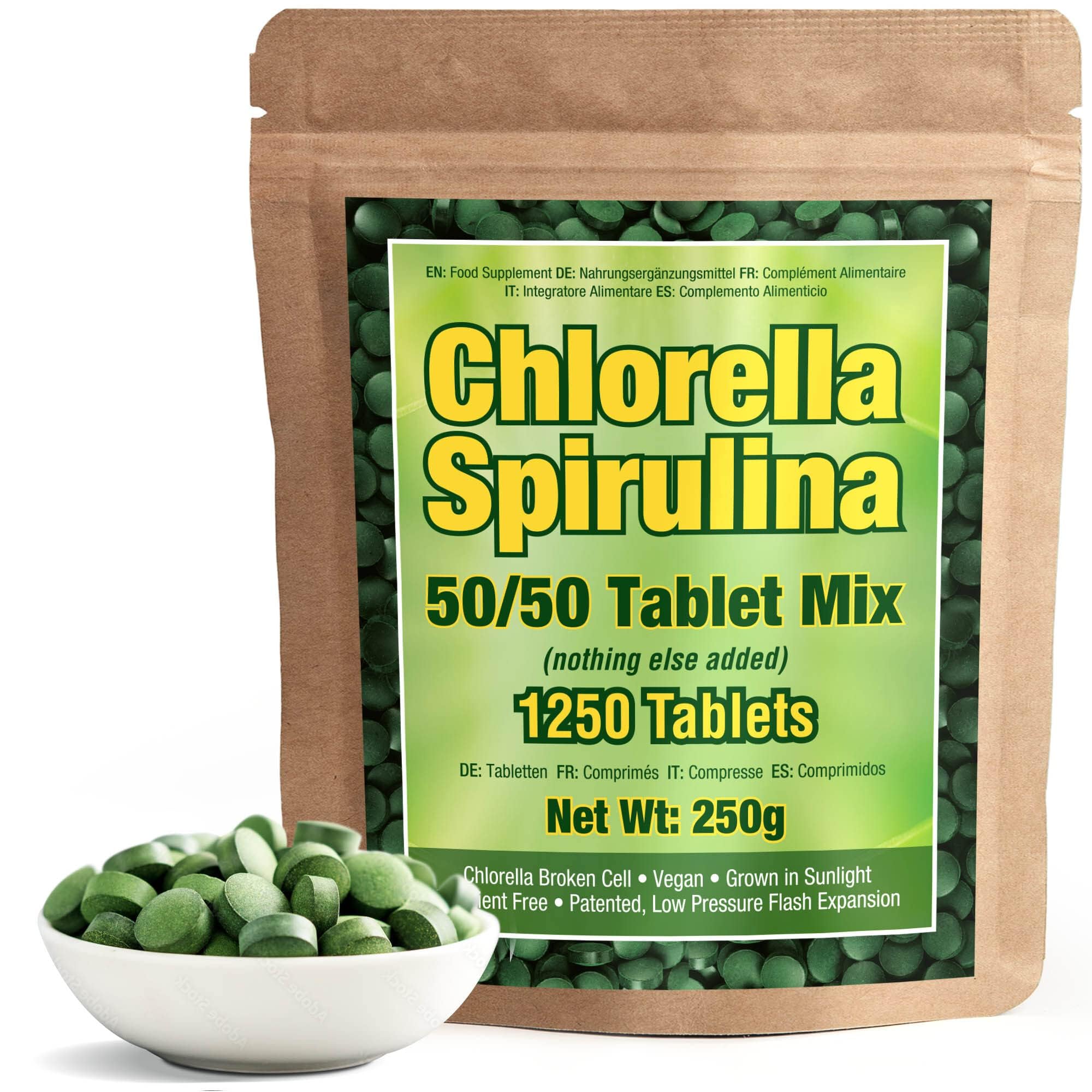 Good NaturedPremium Chlorella Spirulina | 1,250 Tablets (4 Months Supply) | NON-GMO | Vegan | Sunlight Grown | Deep Green Color | Cracked Cell Wall | Alkalizing | High Protein with Iron and Zinc |