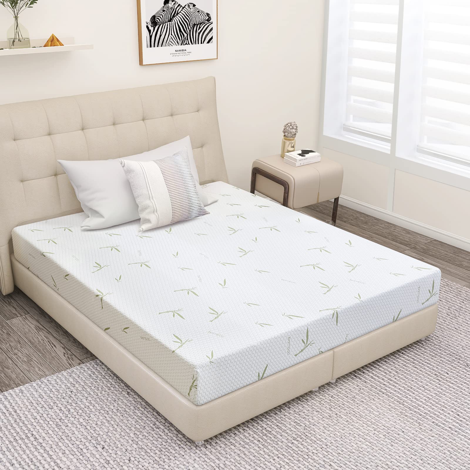 Hcore King Size Mattress 10 Inch, Medium Firm Mattress in a Box,Gel Green Tea Memory Foam Mattress with Breathable Bamboo Cover,Cool Sleep&Pressure Relief,CertiPUR-US Certified,Made in USA