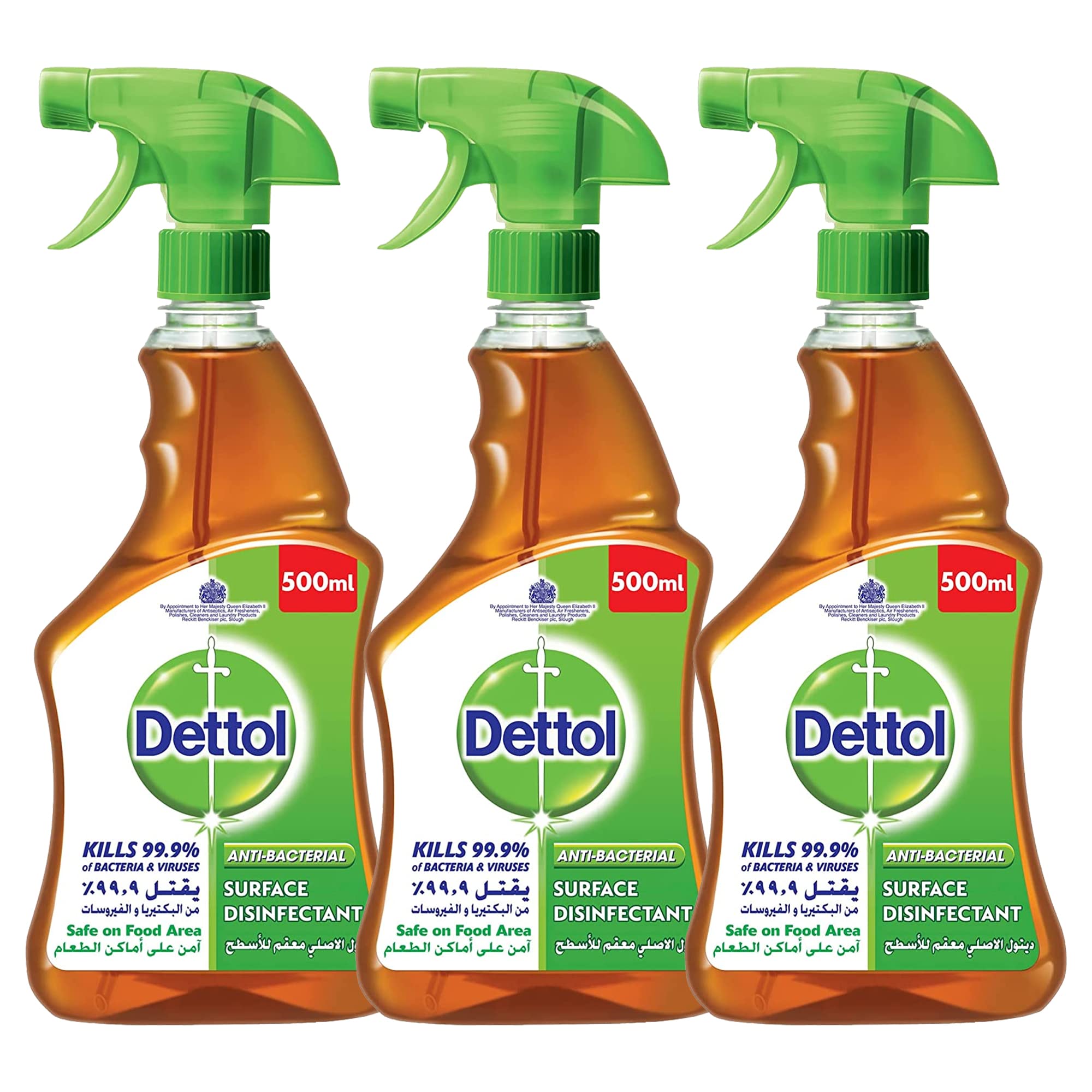 Dettol Antibacterial Surface Disinfectant, Trigger Spray Bottle, 500ml - Pack of 3