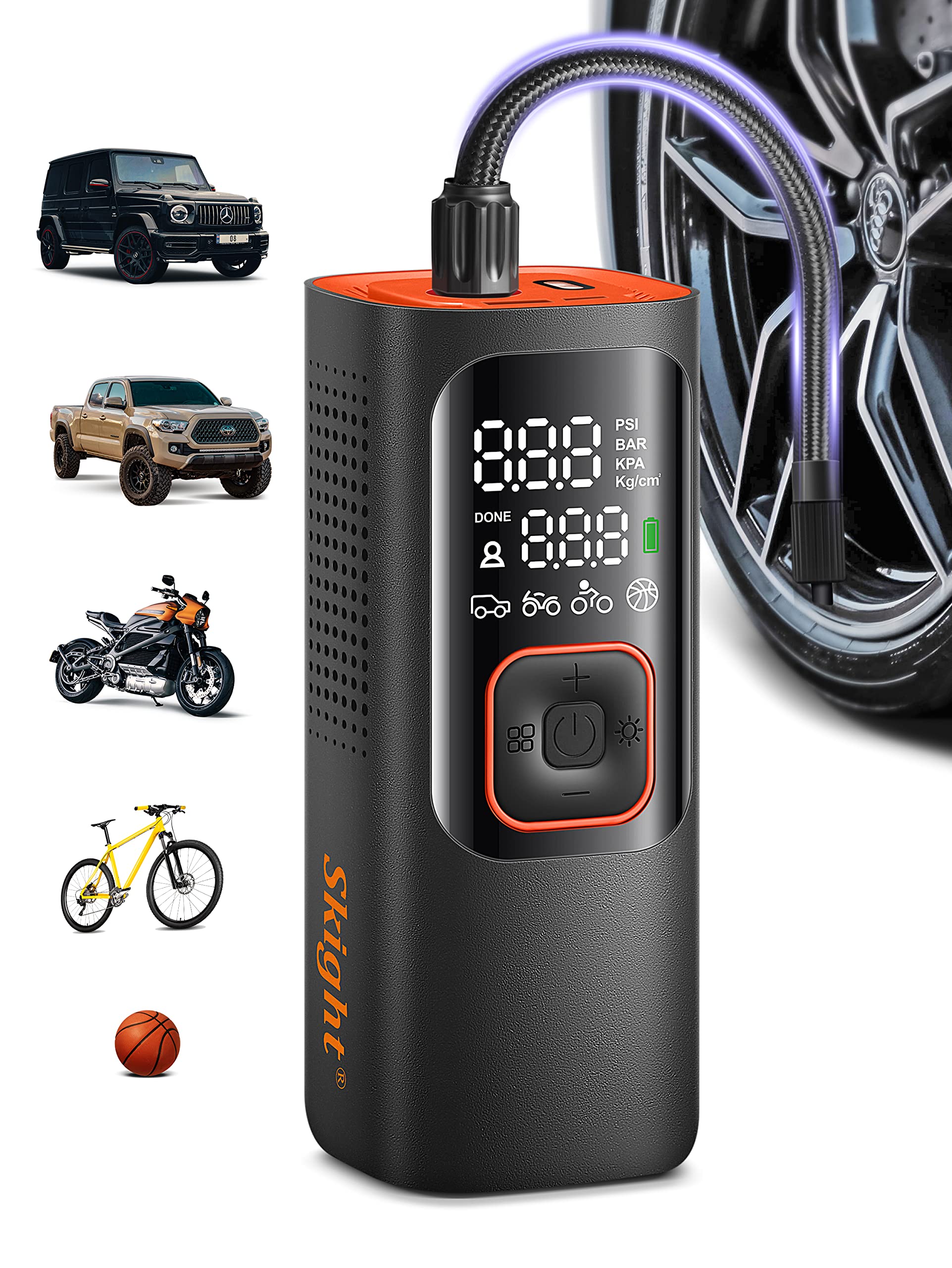 Tire Inflator Portable Air Compressor - Powerful 150PSI & 2X Faster, Accurate Pressure LCD Display, Cordless Easy Operation - Portable Air Pump for Car, Motorcycle, E-Bike, Ball