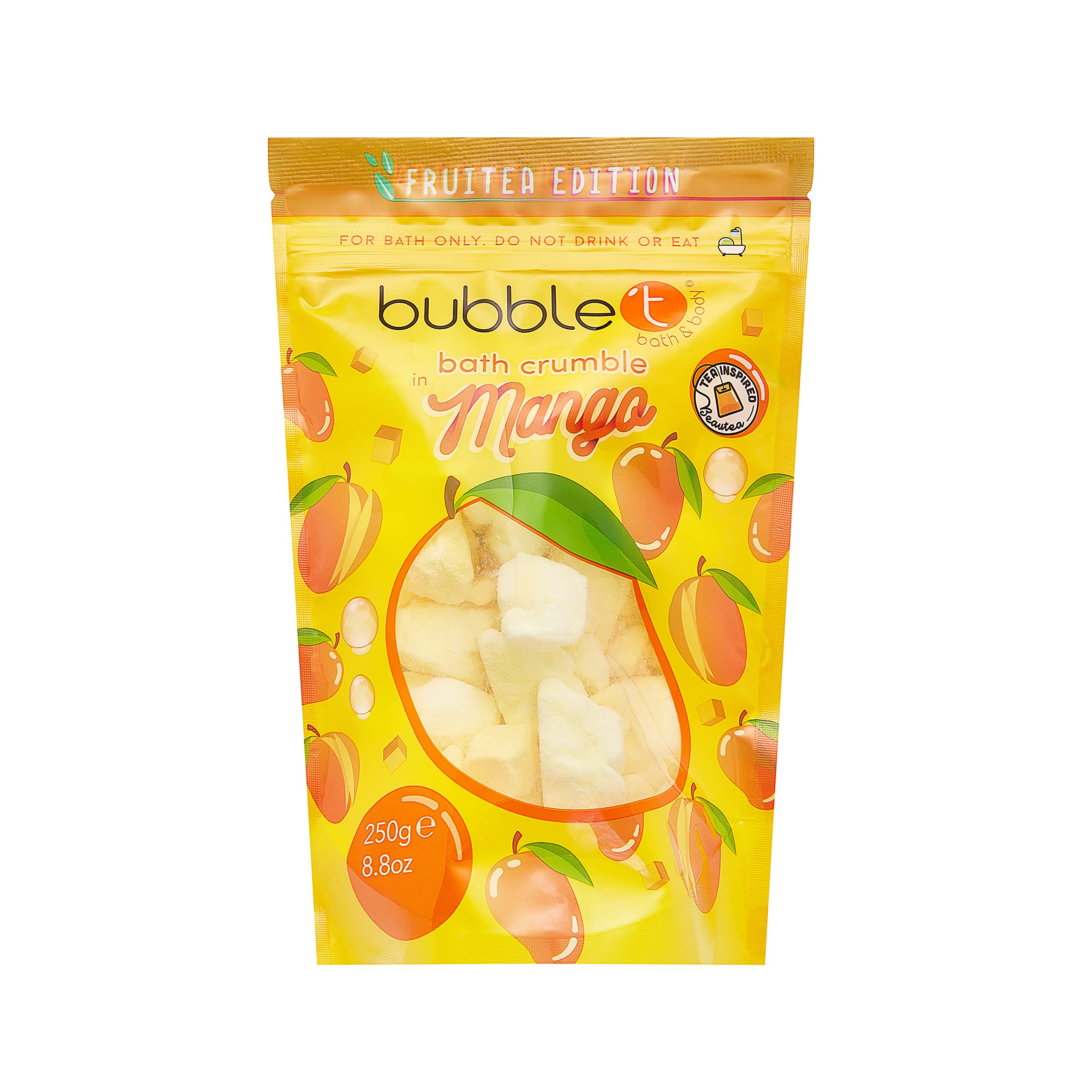 bubble t cosmeticsFruitea Mango Bath Bomb Crumble, Fruity Bath Bombs, Bubble Bath Bombs, Cleanse and Moisturise Skin, Fruity Scents for All Day Freshness, 1 x 250g