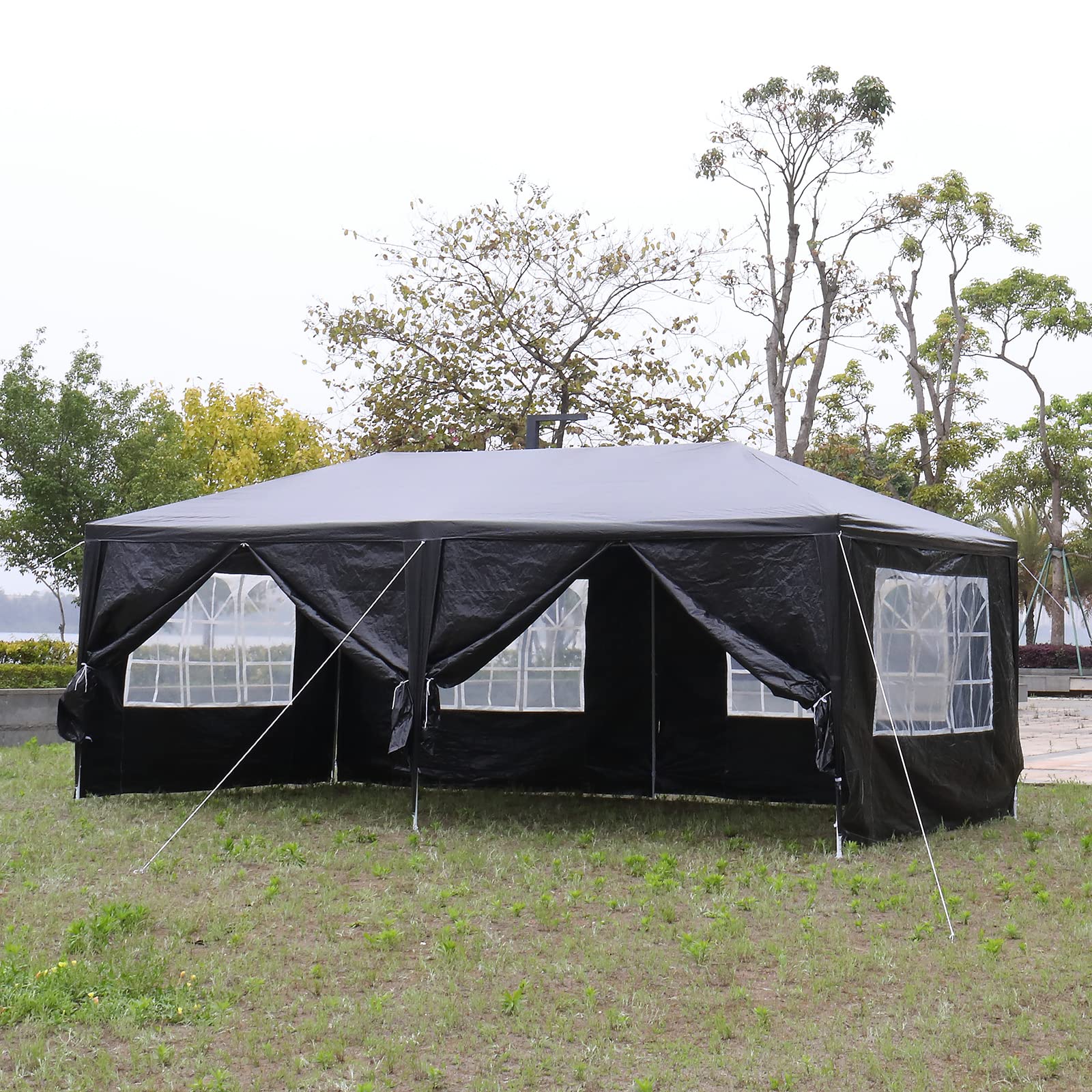 10x20 Tents for Parties, Large Party Tent, Outdoor Canopy Tent with 6 Removable Sidewalls for Wedding, Event, Black Backyard Tent for Temporary Event