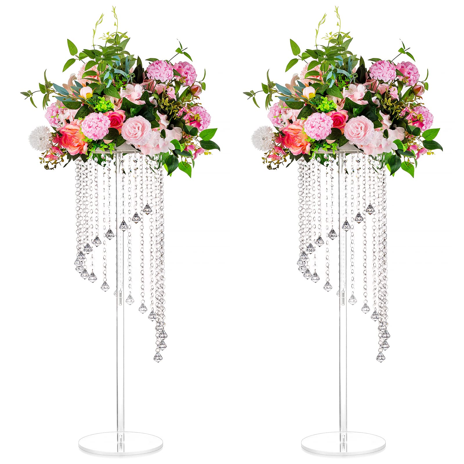 Nuptio Acrylic Vases Wedding Centrepieces - 2 Pcs 80cm Tall Clear Geometric Flower Vase Stand for Crystal Centerpiece Table Decorations - Elegant Column Flowers Display Stands for Weddings Party