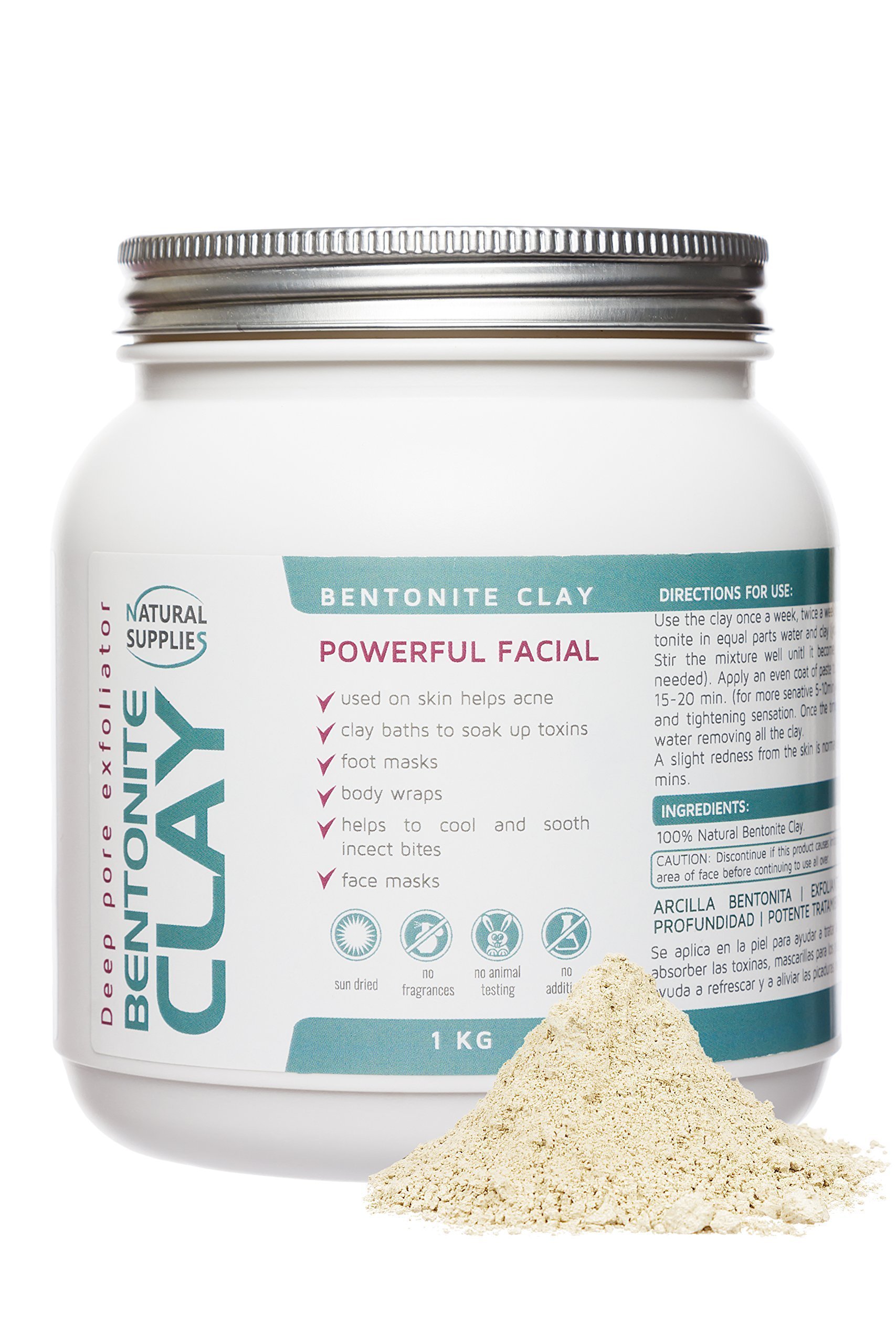 Bentonite Clay 1kg Aztec Indian Healing Clay Deep Pore Cleansing 100% Pure Bentonite Clay | Deep Skin Pore Cleansing, Detoxifying and Revitalization. (1 Kg)