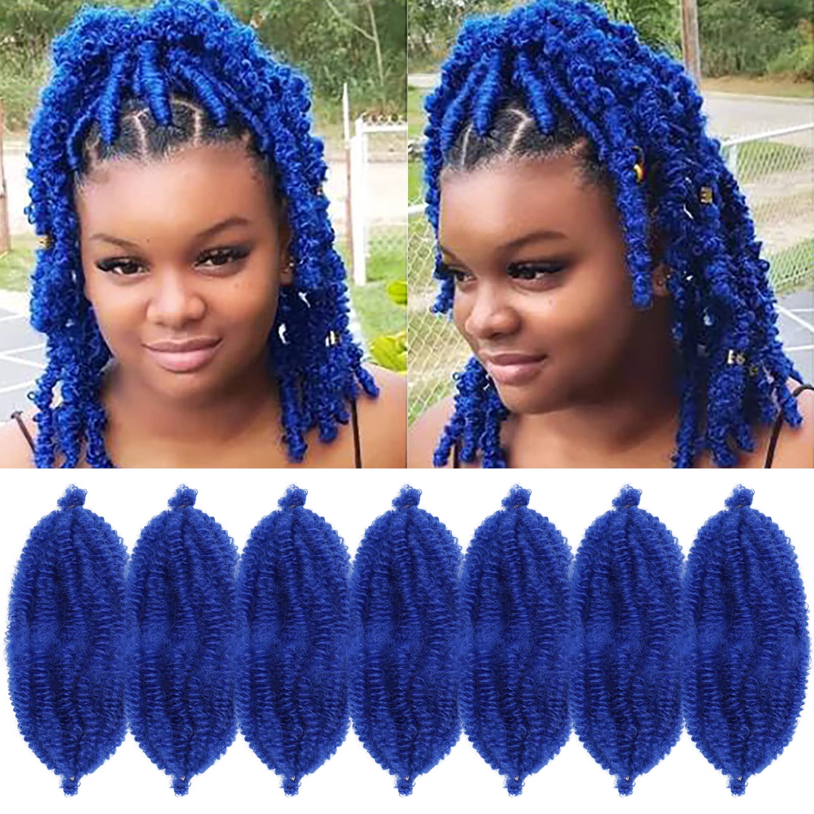 Marley Hair 12 Inch 7 Packs Pre Separated Springy Afro Twist Hair Blue Marley Twist Braiding Hair for Faux Locs Crochet Hair Pre Fluffed Spring Twist Hair Synthetic Hair Extensions (12",BLUE)