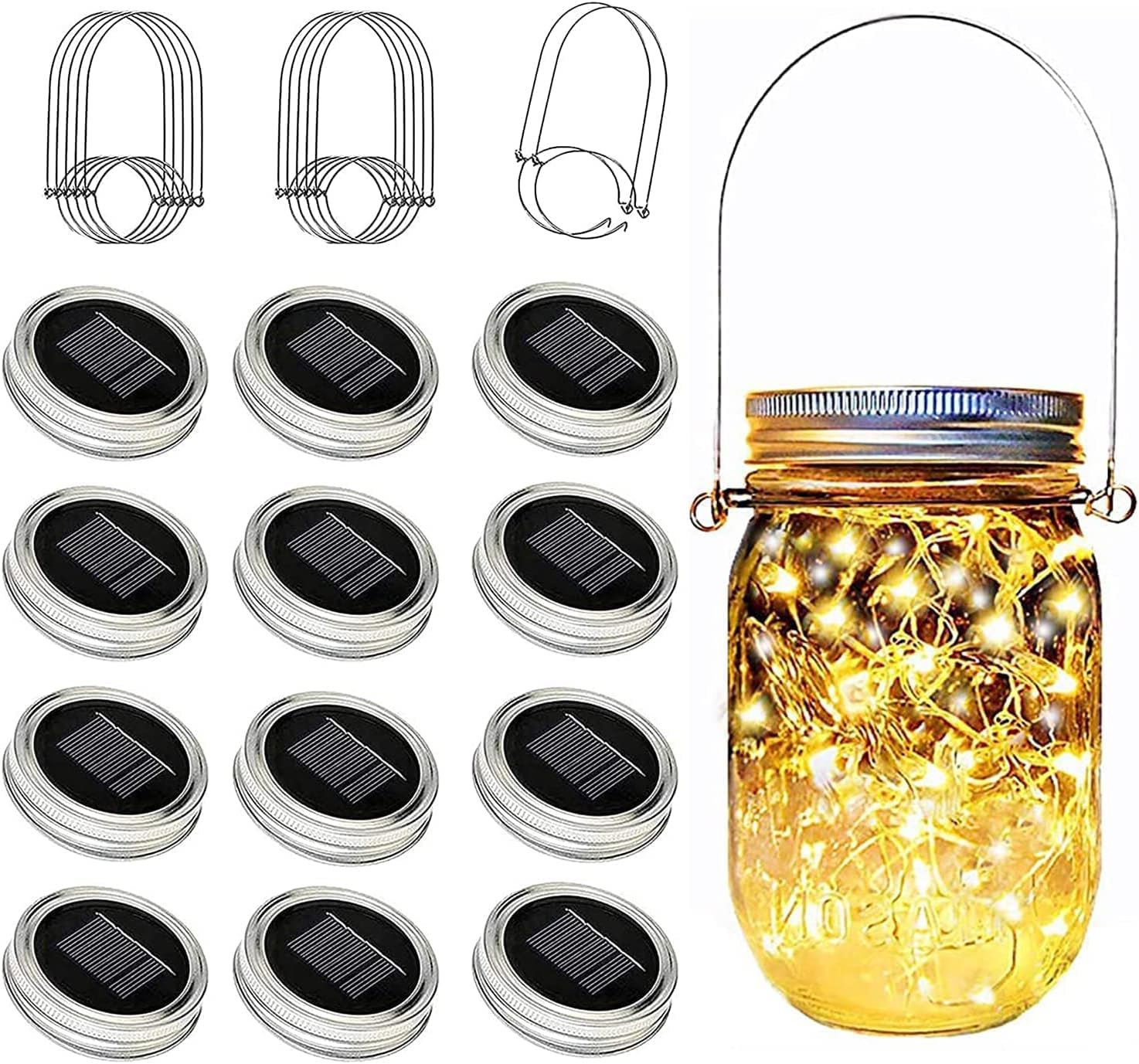 ZNYCYE Mason Jar Solar Lights for Outside, 12 Pack 30Led Fairy Lights Mason Jar Solar Lids Outdoor Waterproof String Lights with Hanger (No Jars) Best for Patio Garden Yard Lawn Decor-Warm White