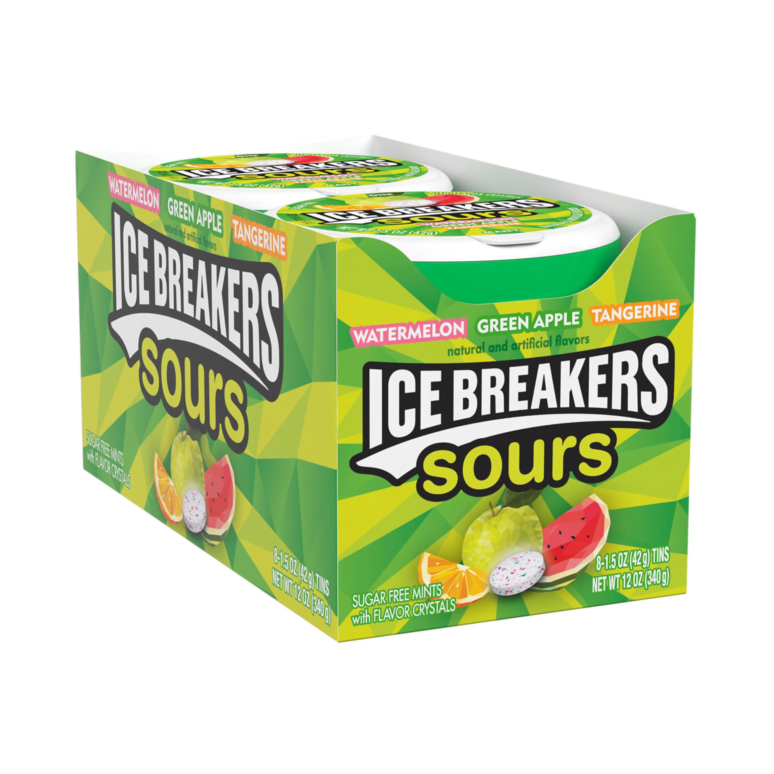 Ice BreakersSours Sugar Free Mints, (Watermelon, Green Apple, Tangerine) 1.5 Ounce (Pack of 8)