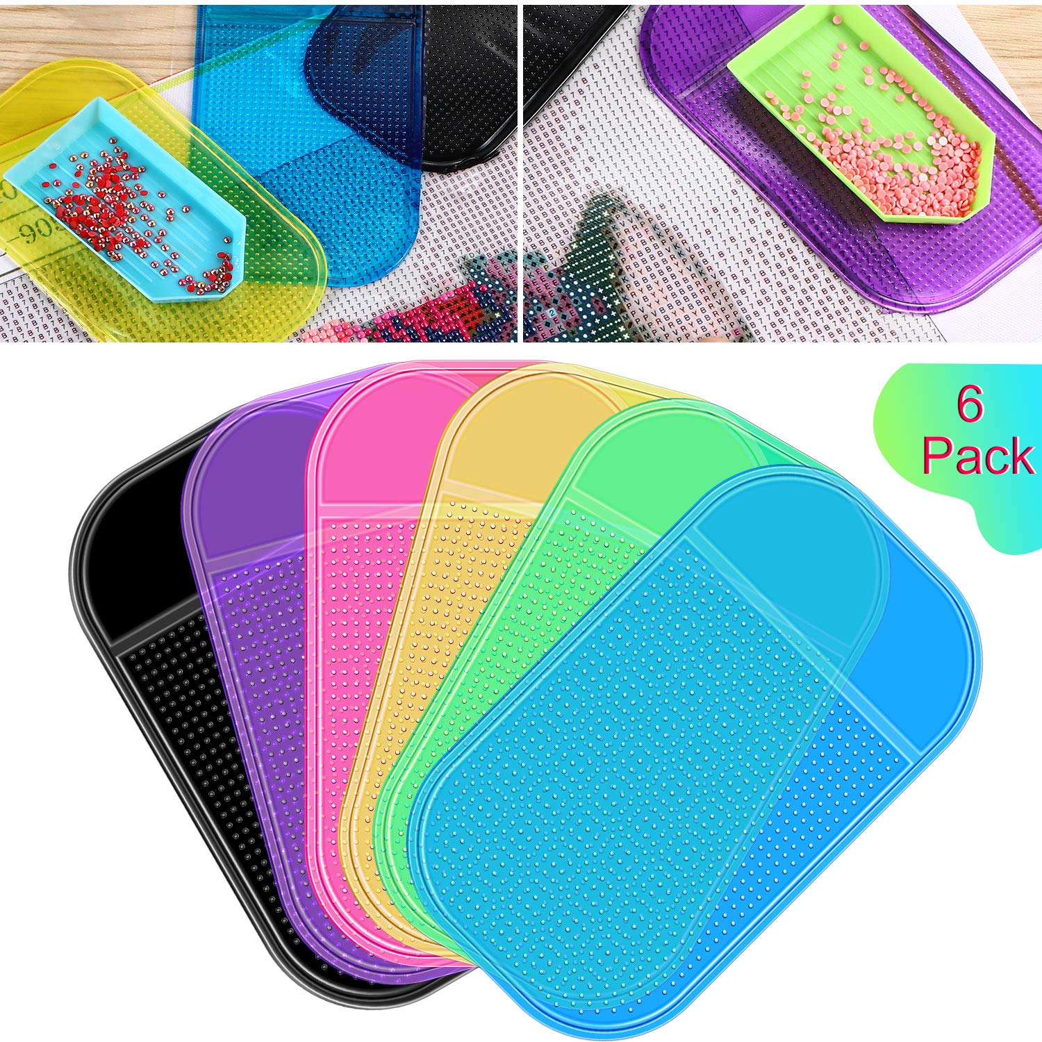 Blulu6 Pieces Diamond Painting Accessories Anti-Slip Tools Sticky Mat for Diamond Painting Sticky Gel Pad Universal Mount Holder 5.6 x 3.3 Inch for Holding Tray 5d Diamond Accessories for Adults